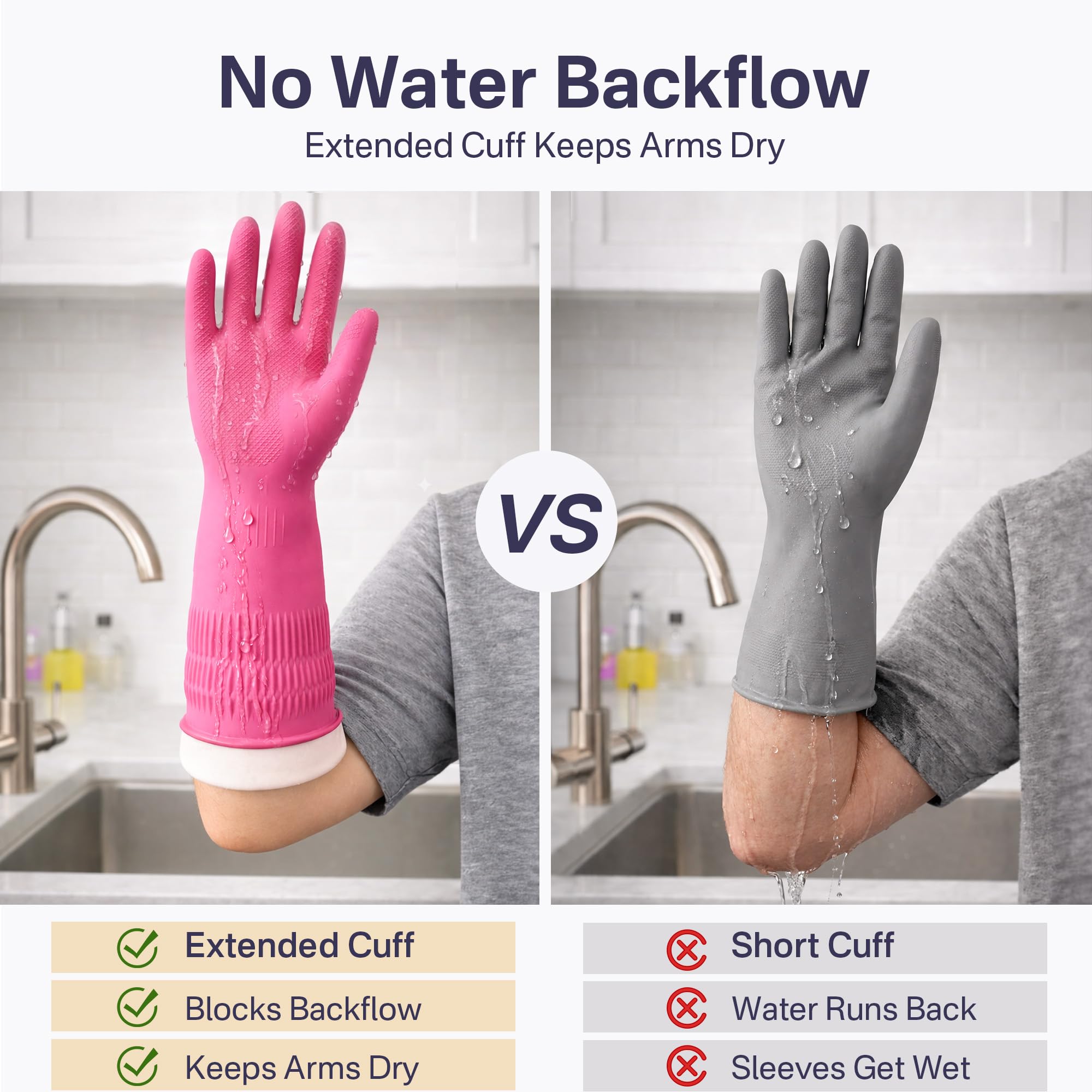 Rubber Cleaning Gloves, Dishwashing Kitchen Glove Tools for Dish Washing Household Essentials, Waterproof Non-Slip Long Cuff House Supplies Guantes Para Lavar Platos Women, Red+Pink, Medium, 2 Pairs