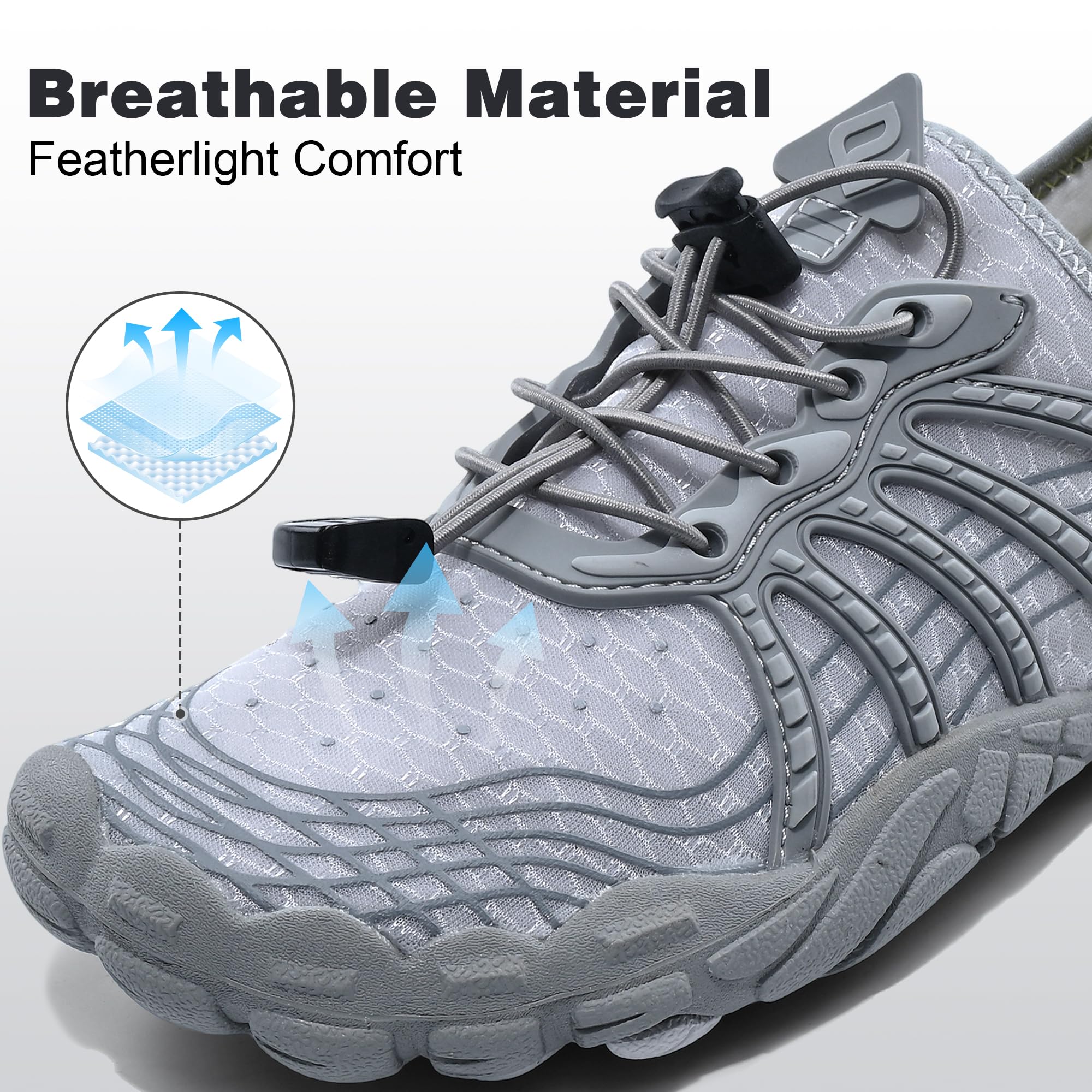 ZOOFLEX Water Shoes for Women Men, Quick Dry Barefoot Shoes,River Shoes for Outdoor Sports and Exercise Grey
