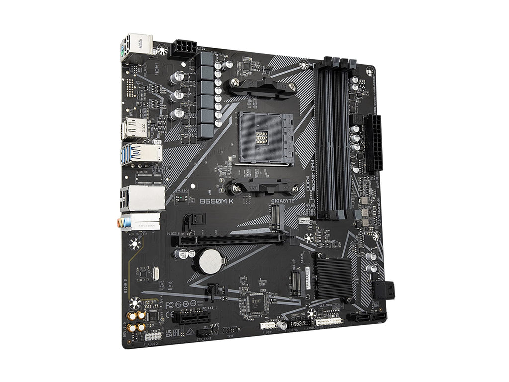 GIGABYTE B550M K AMD AM4 Micro-ATX Motherboard, Supports Ryzen 5000/4000/3000 Series Processors, DDR4, 3+3 Power Phase, 2X M.2, PCIe 4.0, USB 3.2 Gen 1, GbE LAN, Q-Flash