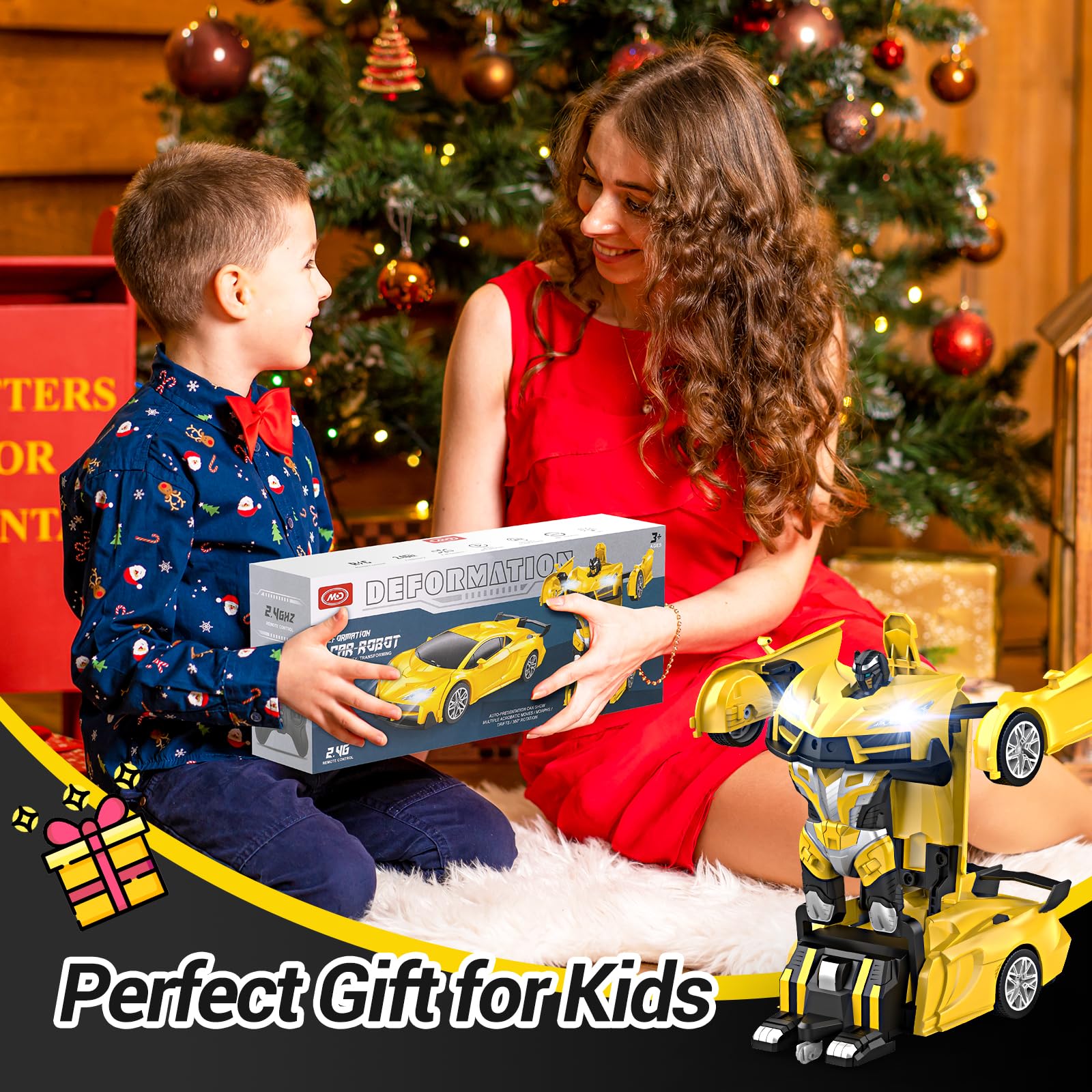 Qumcou Transform Remote Control Car, RC Cars for Boys Age 3-5 6-8, One-Button Transform Toy Cars, 2.4GHz, 360° Spin, 1:16 Scale, Flashing Headlight,3-8 Year Old Grandkids Christmas Birthday Gifts