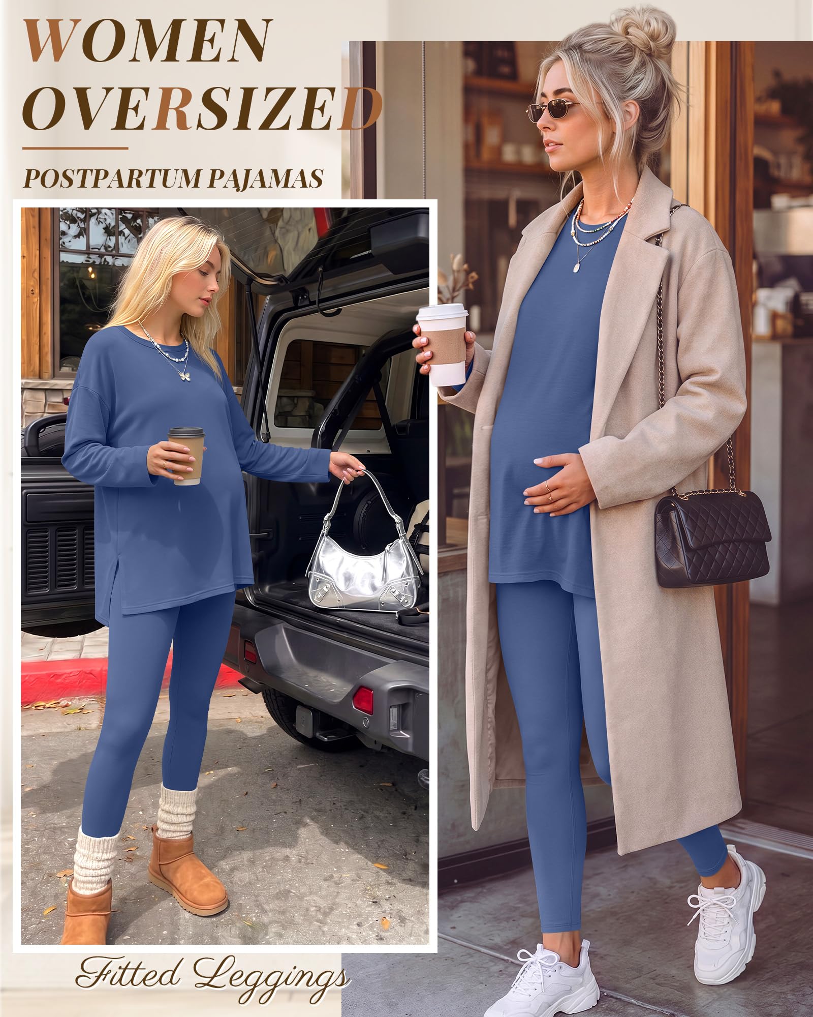 Huukeay Women's Maternity Sets Postpartum Pajamas, Haze Blue, XX-Large