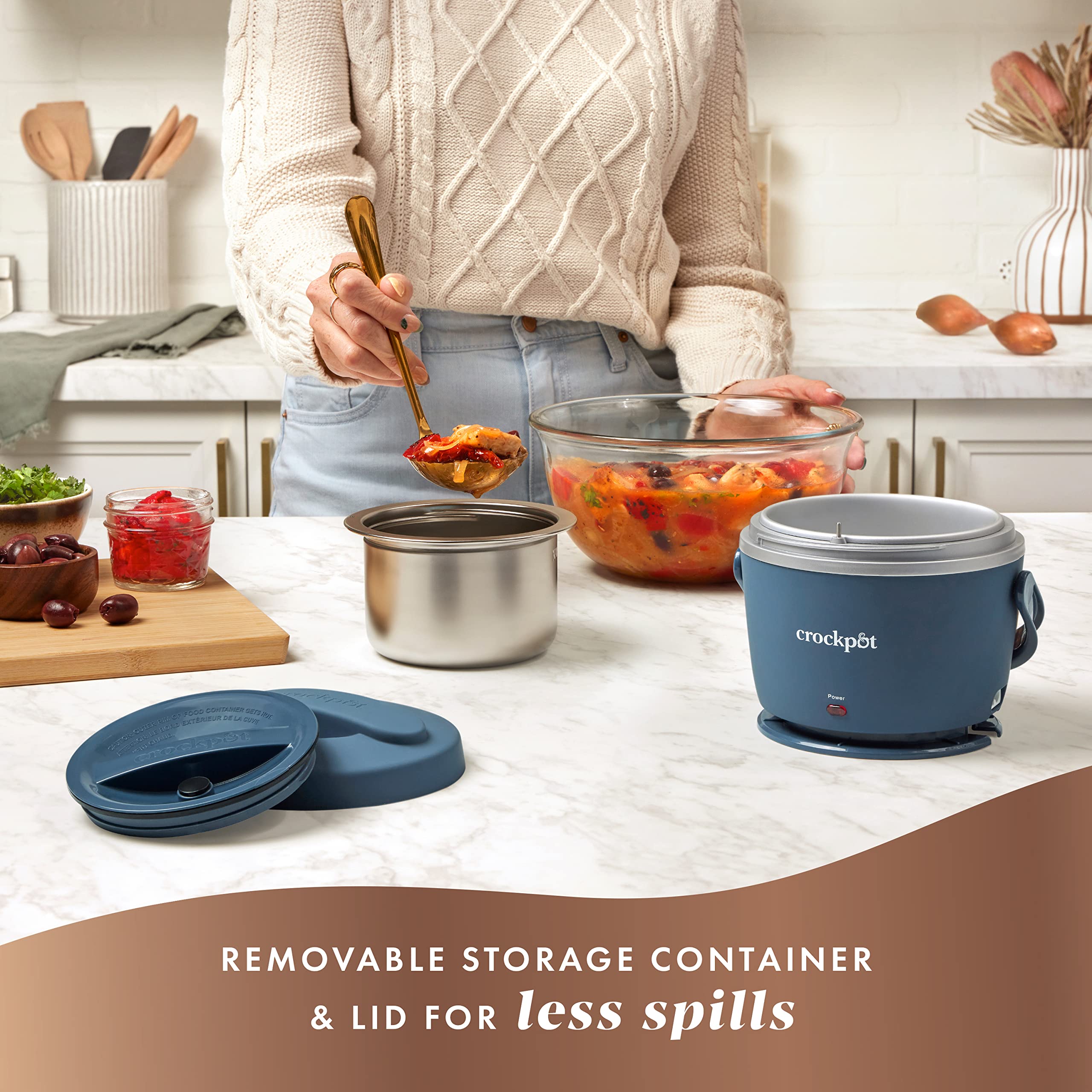 Crock-Pot 20oz Portable Electric Food Warmer, Personal Lunch Box Keeps Food Spill-Free & Warm, Ideal for Travel, Work, School, Car, On-the-Go, Dishwasher-Safe, Giftable, Faded Blue