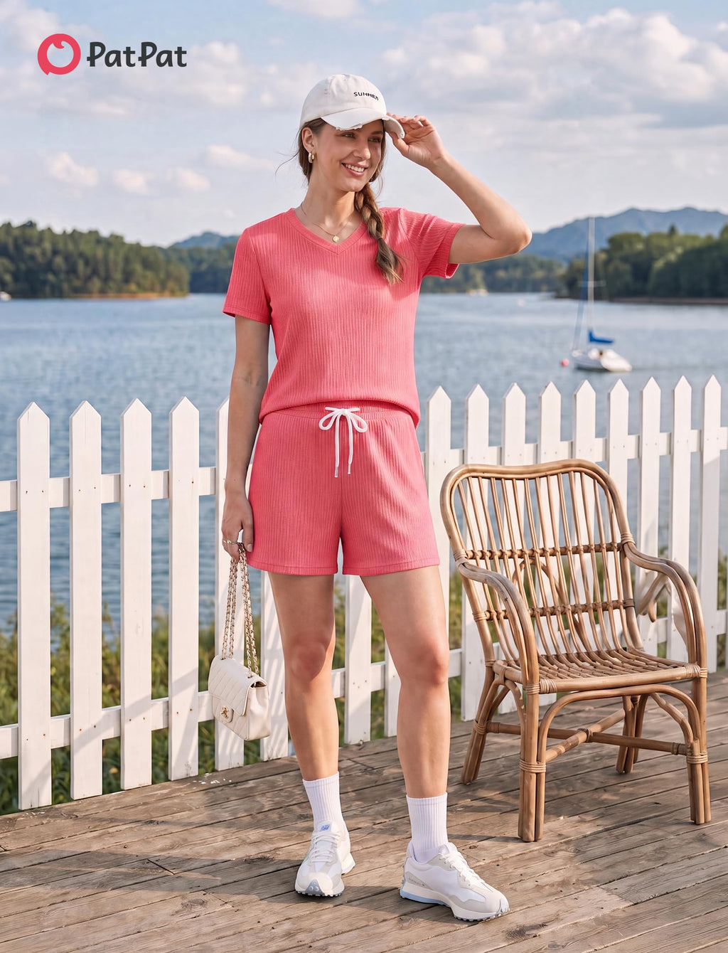 PATPAT Womens Ribbed Knit Pajamas Sets 2 Piece Lounge Sets Casual Pjs Hot Pink, M