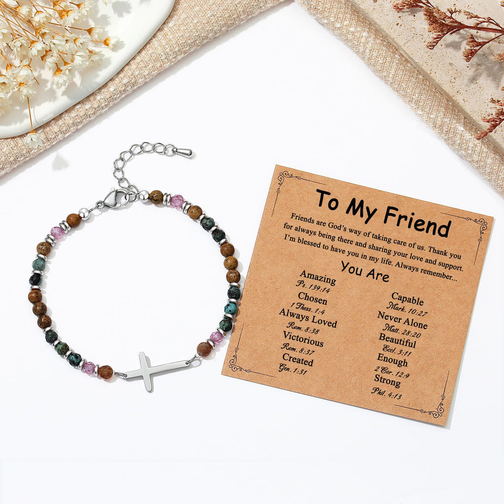 TONY & SANDY Best Friend Friendship Gifts for Women, Mothers Day Graduation Gifts for Friends, Cross Bracelet Christian Jewelry, Best Friend Birthday Gift Woman Friendship Confirmation Teen