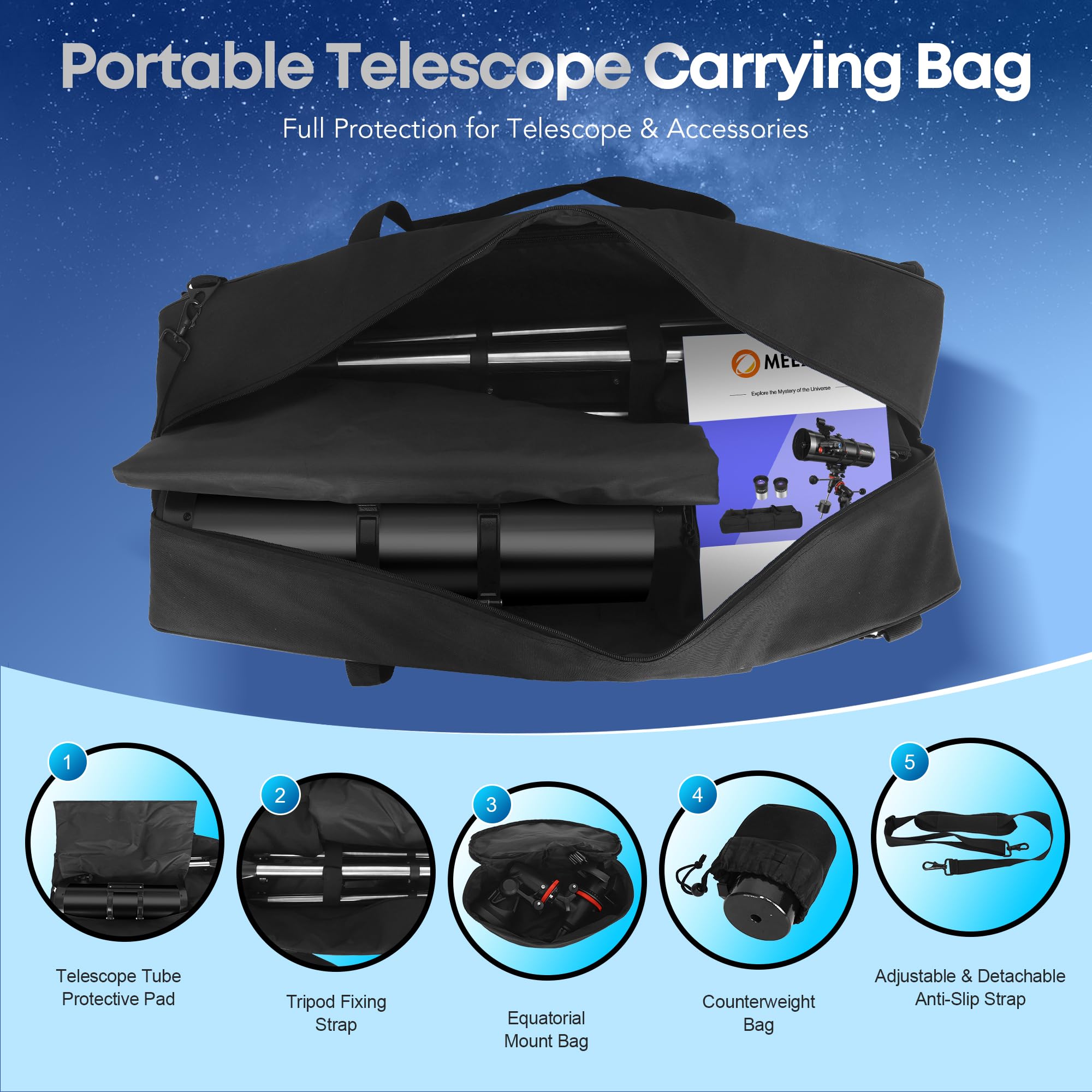MEEZAA Telescope, 150EQ Newtonian Reflector Telescope for Adults Astronomy Beginners, Professional Astronomical Telescopes with Equatorial Mount, Phone Adapter, Tripod, Moon Filter and Large Carry Bag