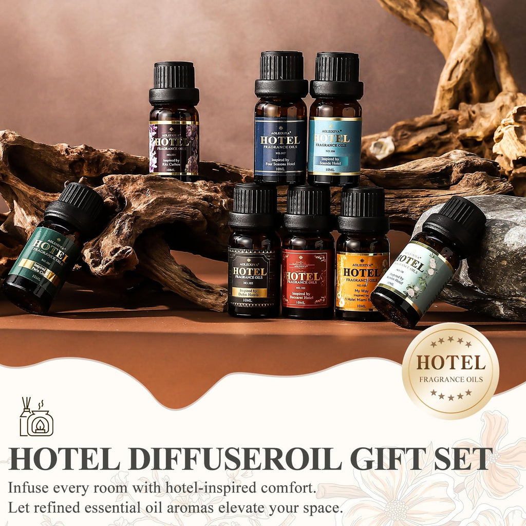 Hotel Diffuser Oil Gift Set - Inspired by 5-Star Hotel Fragrance Oil Set - My Way, White Tea,Baccarat,Four Seasons,Dubai,Beachfront Villa,Paris Coast