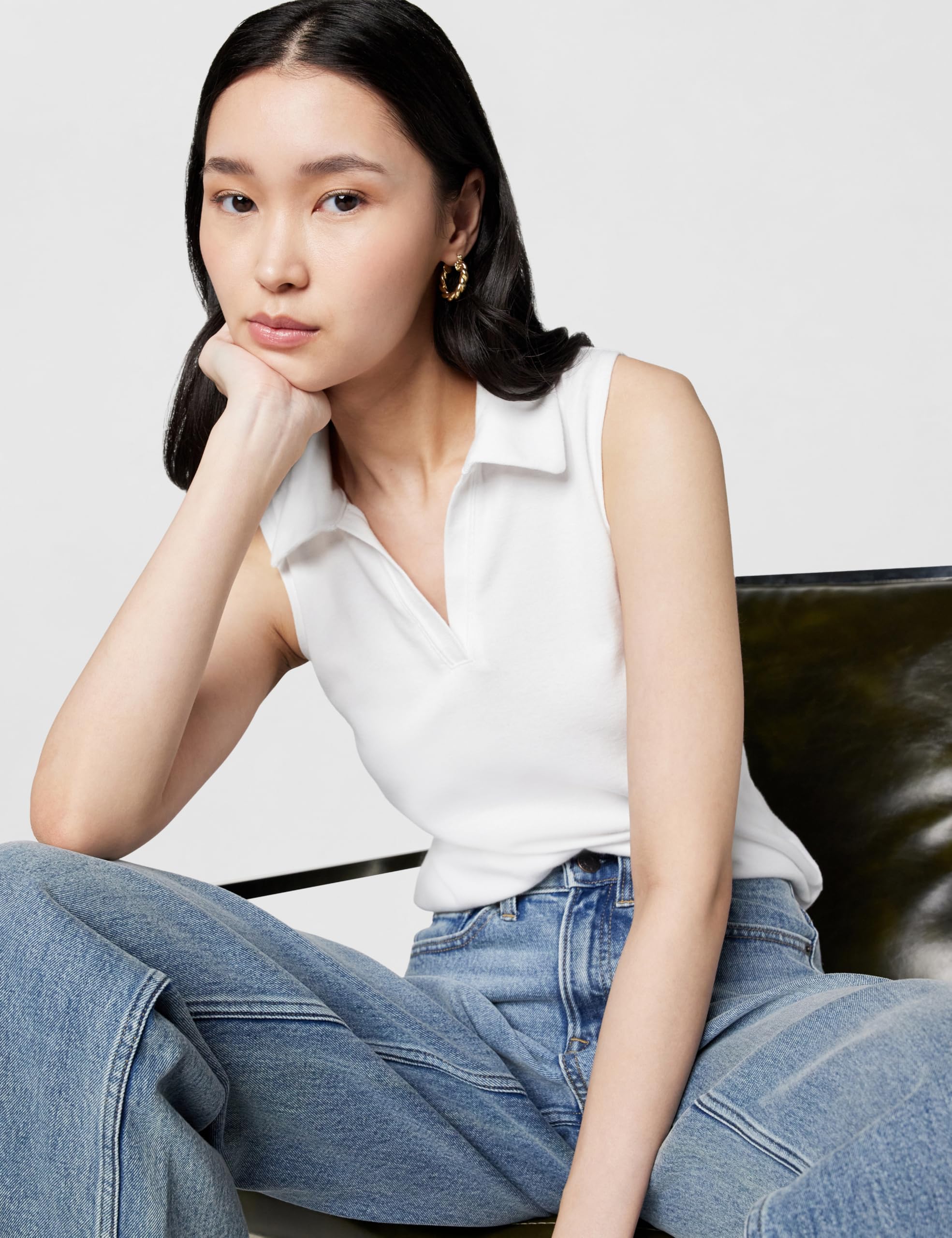 Calvin Klein Women's Johnny Collar Sleeveless Top Bright White