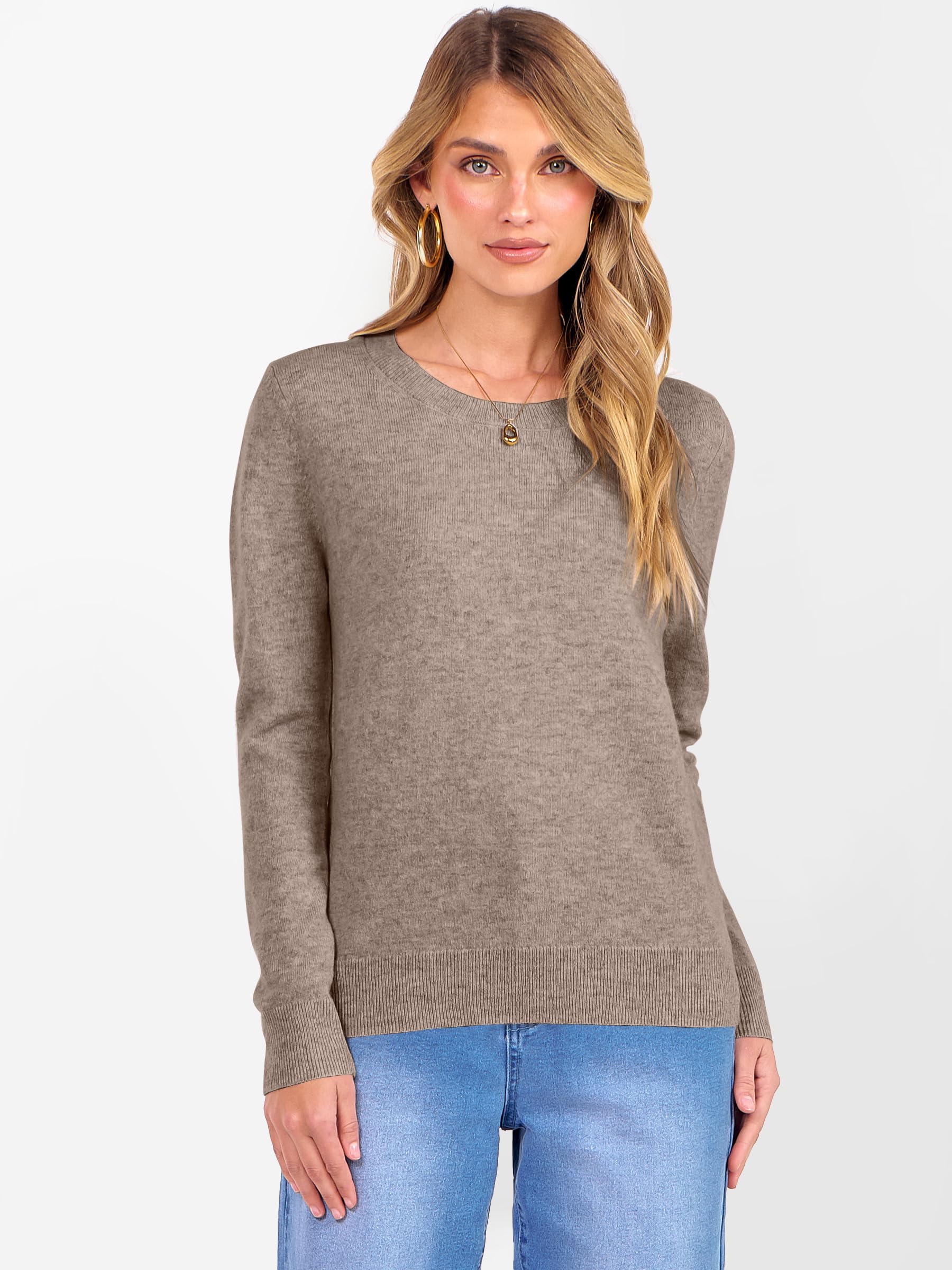 ANRABESS Womens 100% Wool Sweaters Crewneck Long Sleeve Work Business Casual Basic Sweater Tops 2026 Fall Outfits Khaki Medium