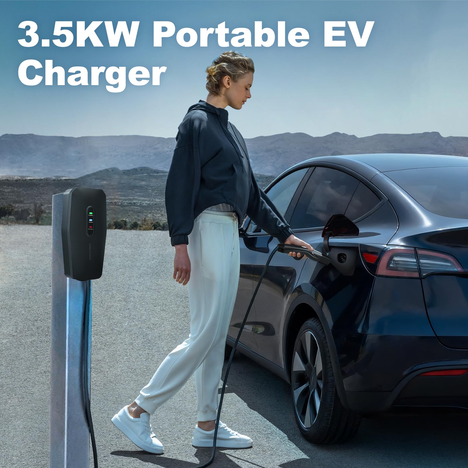 VDLPOWERVP Level 1/2 Tesla Charger 16Amp, Electric Vehicle Portable Charger with 28FT Cable, 3.5KW Home EV Charging Station for All Tesla Models Y/X/3/S,110V-240V, NEMA 6-20 & NEMA 5-15 Plug