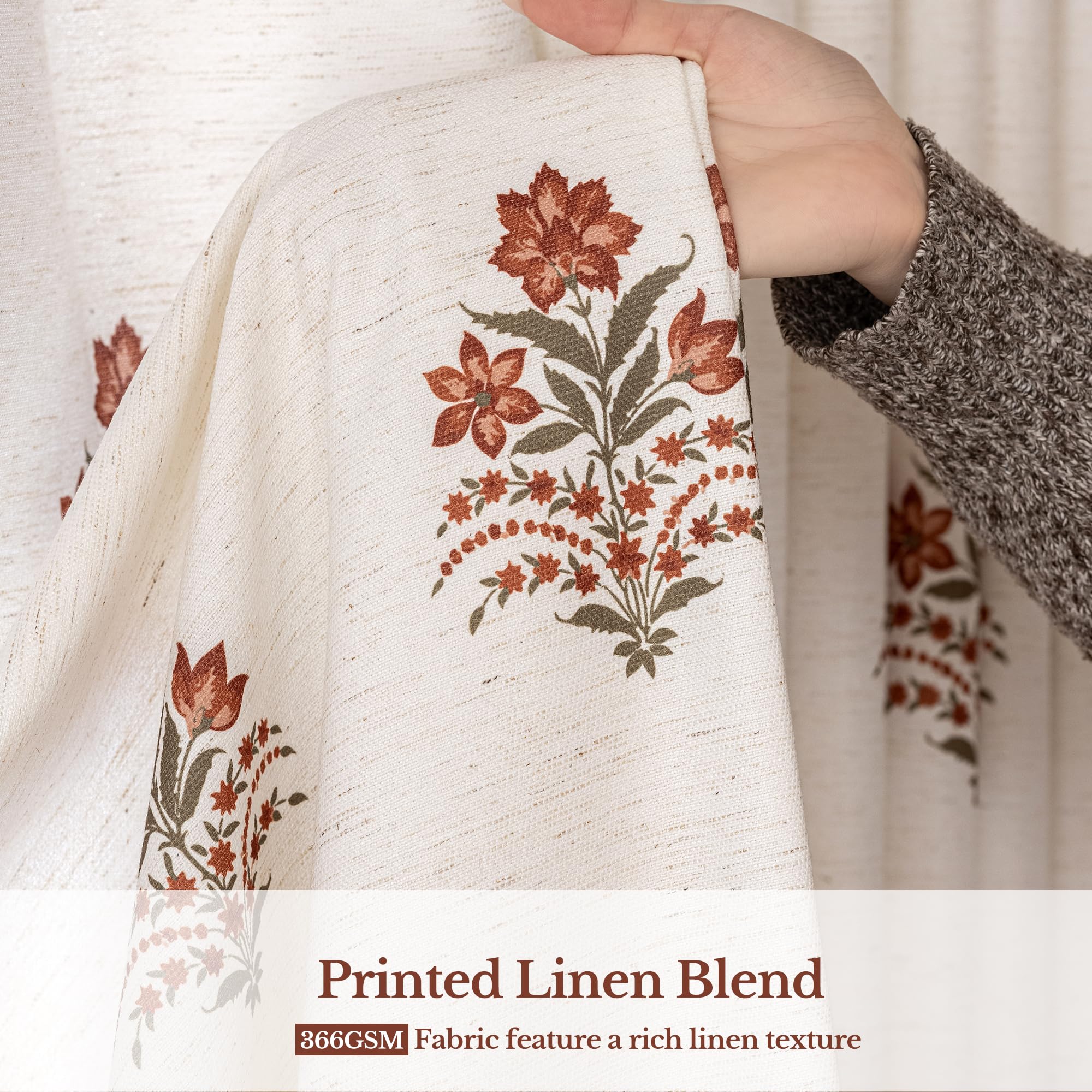 THREE GIRLS Pinch Pleated Curtains Light Filtering Red Floral Curtains for Living Room Bedroom Dining Room 84 Inches Luxury Linen Drapes Farmhouse Window Curtains with Hooks - 2 Panels Set, 40" x 84"