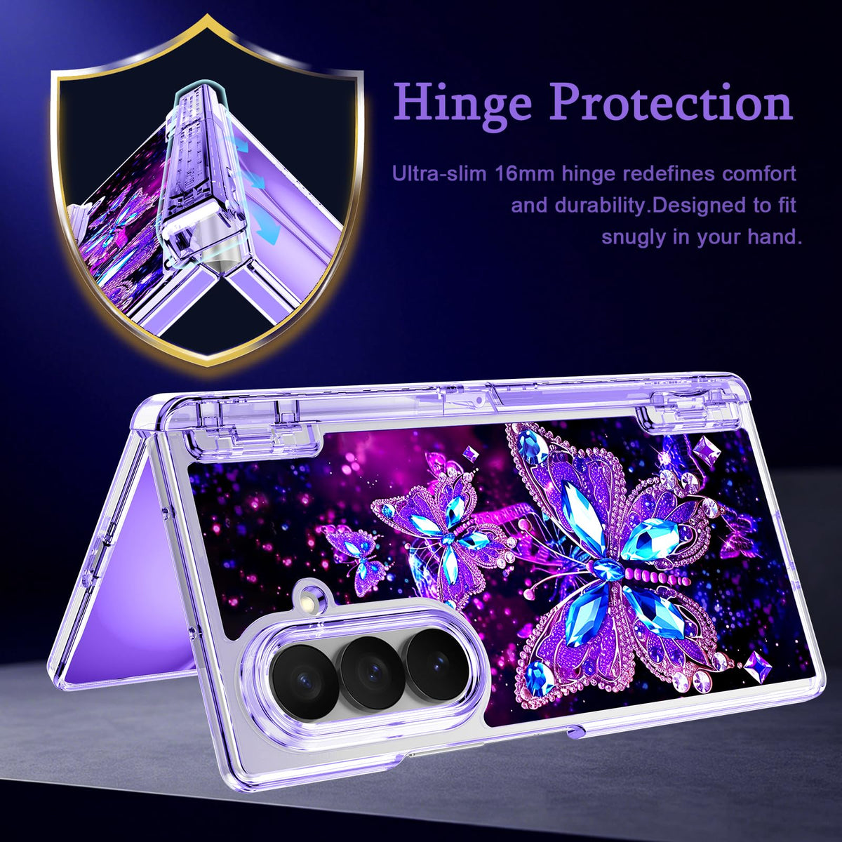Miqala for Galaxy Z Fold 8 Ultra Case,[Glow in The Dark][Compatible with Magsafe][Hidden Stand][Built-in Screen Protector][Hinge Protection] Slim Case for Samsung Galaxy Z Fold 8 Ultra,Butterfly