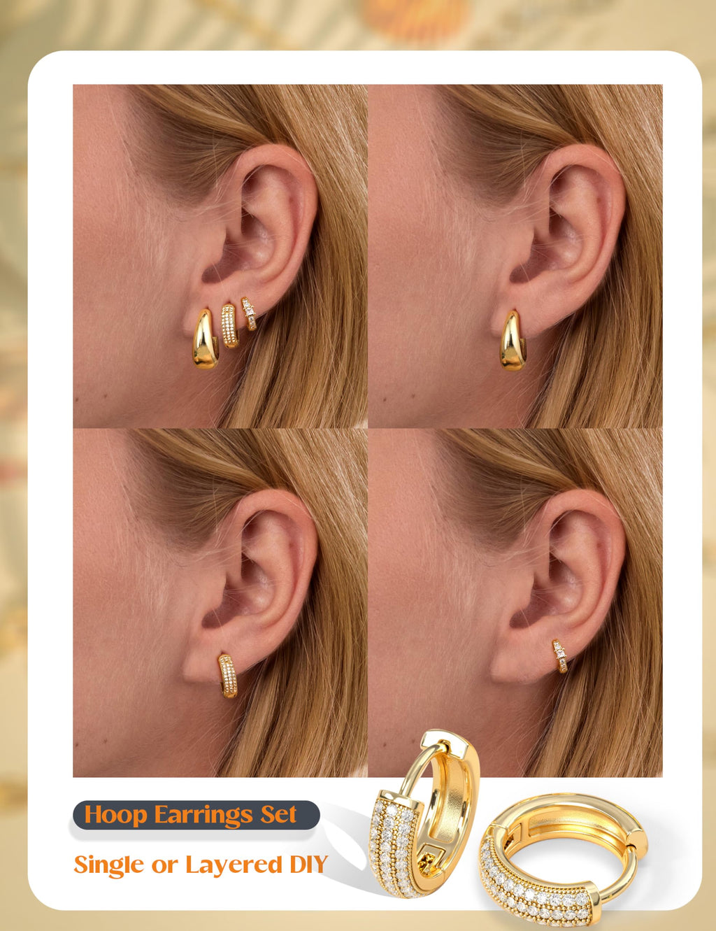 LOLIAS Small Chunky Hoop Earrings for Women, Non-Tarnish, Hypoallergenic, Huggie Silver Earring Stacks Set for Sensitive Ears, Multiple Piercing Jewelry, Lightweight, Classic 14K Gold Plated, 3 Pairs