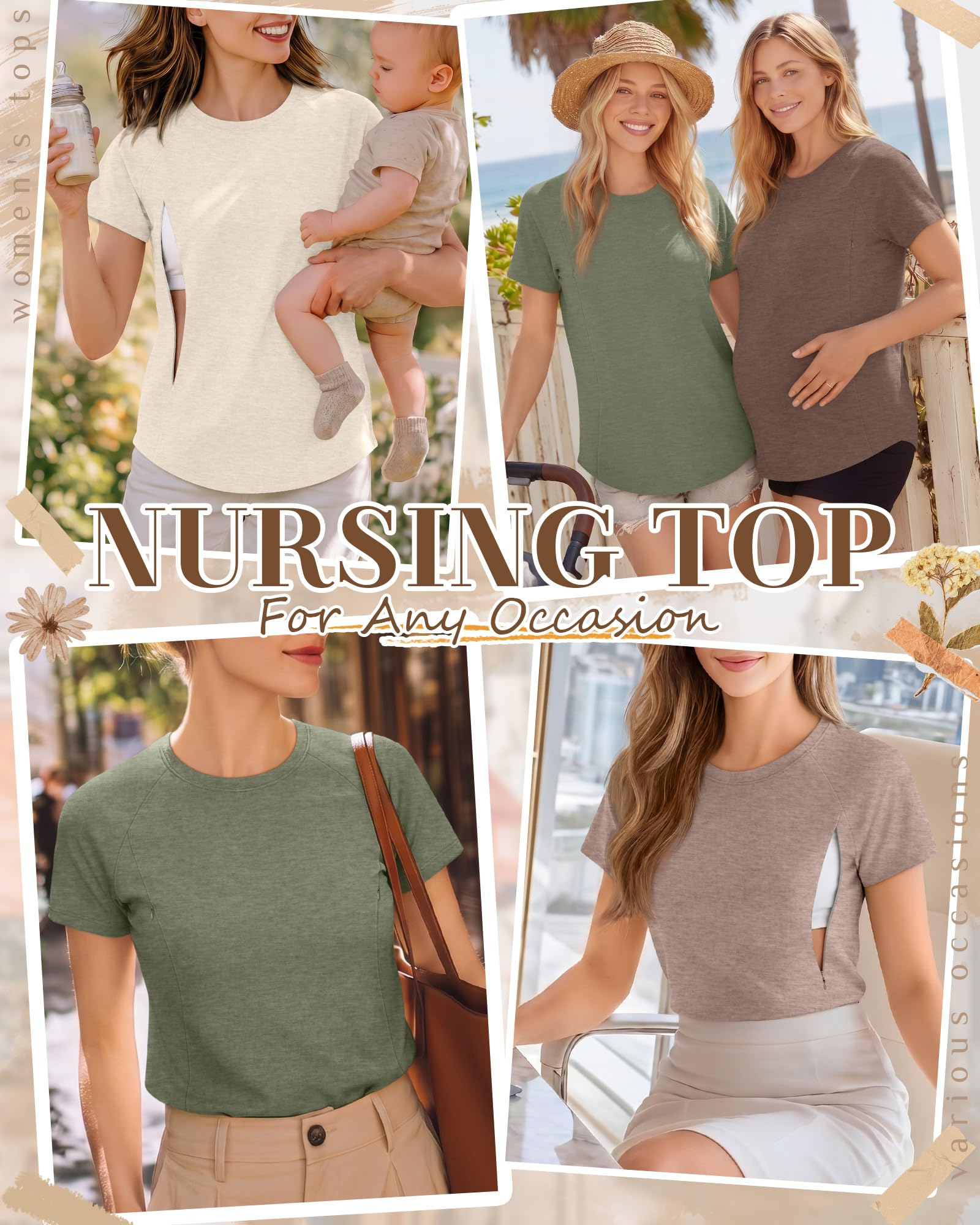 Huukeay 4 Pack Women's Nursing Breastfeeding T-Shirts, Medium, 4-Color