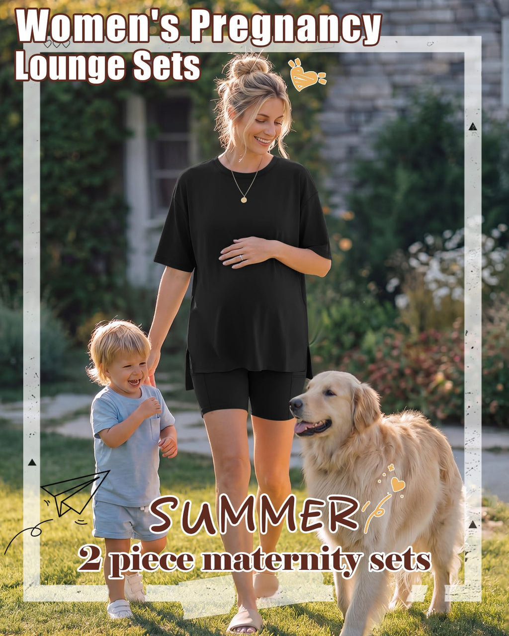 Huukeay 2 Pack Women Maternity Set Pregnancy Outfits, 2-Color, Small