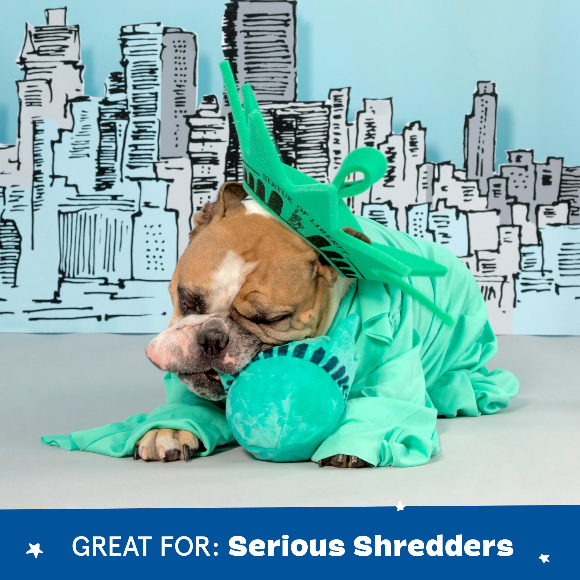 Barkbox Lady Liberty Ball Plush Dog Toy – 2-in-1 Squeaky and Crinkle Dog Toy with Plush Exterior and Textured Ball Core – Large Dog