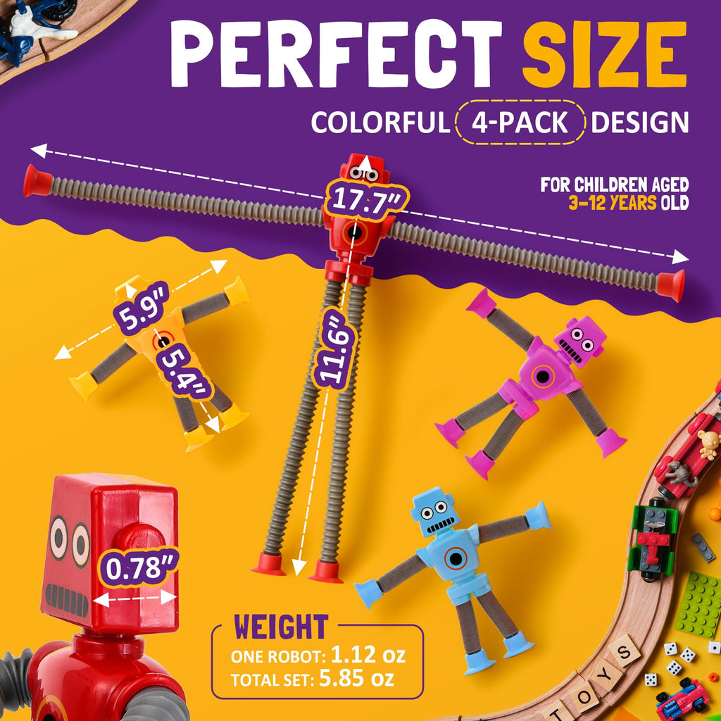 nutty toys Sensory Robot Toys 4pk - Top Pop Tubes Fidget 2026 for ADHD & Autism Ages 3 4 5 6 7 8 9 10 11 12, Best Kids Travel Idea, Unique Easter & Valentines Day Toddler, Tween, Girl & Boy Gifts