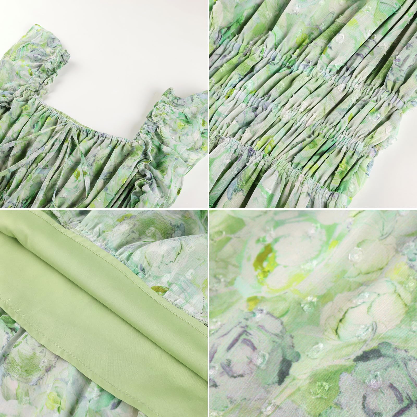 GRACE KARIN 2026 Women's Spring Floral Midi Dress Beach Wedding Guest Dresses Flowy A Line Casual Summer Clothes Green XL