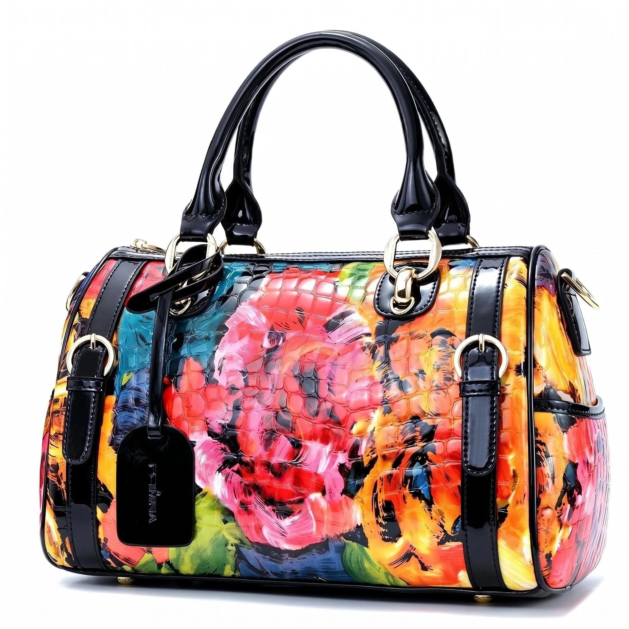 Genuine Leather Bags Flower Purses Floral Bag Tote Handbags for Women Cross Body Hobo Satchel Designer Medium Bag(Doodle)