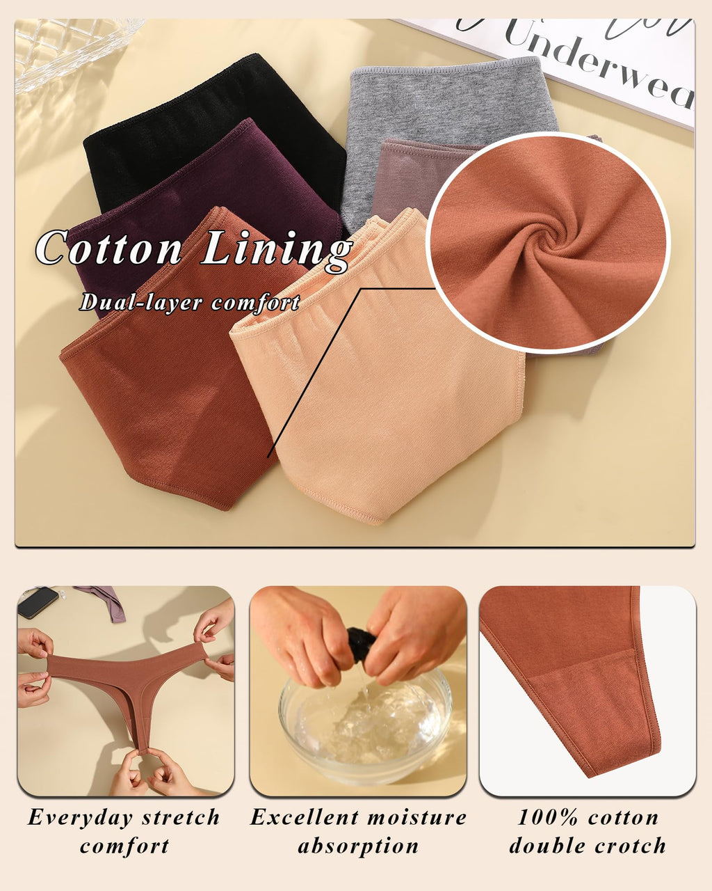 READY TO LOVE Cotton blend Underwear for Women Pack Breathable Thongs for Women Sexy Stretch Soft Womens Panties Thong M