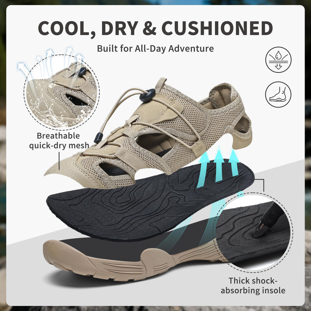 ziitop Mens Hiking Sandals Wide Arch Support Outdoor Sport Closed Toe Walking Sandal Quick Dry Non-Slip Summer Fisherman Barefoot Beach Water Shoes