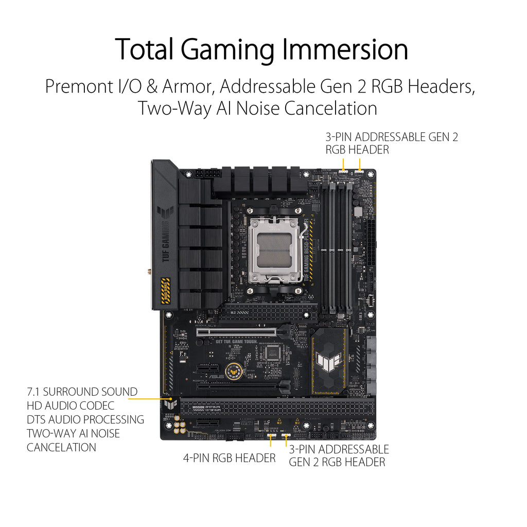 ASUS TUF Gaming B650-PLUS WiFi AMD B650 AM5 Ryzen™ Desktop 9000 8000 and 7000 ATX Motherboard, 14 Power Stages, PCIe® 5.0 M.2, DDR5 Memory, WiFi 6 and 2.5 Gb Ethernet, USB4® Support Aura Sync