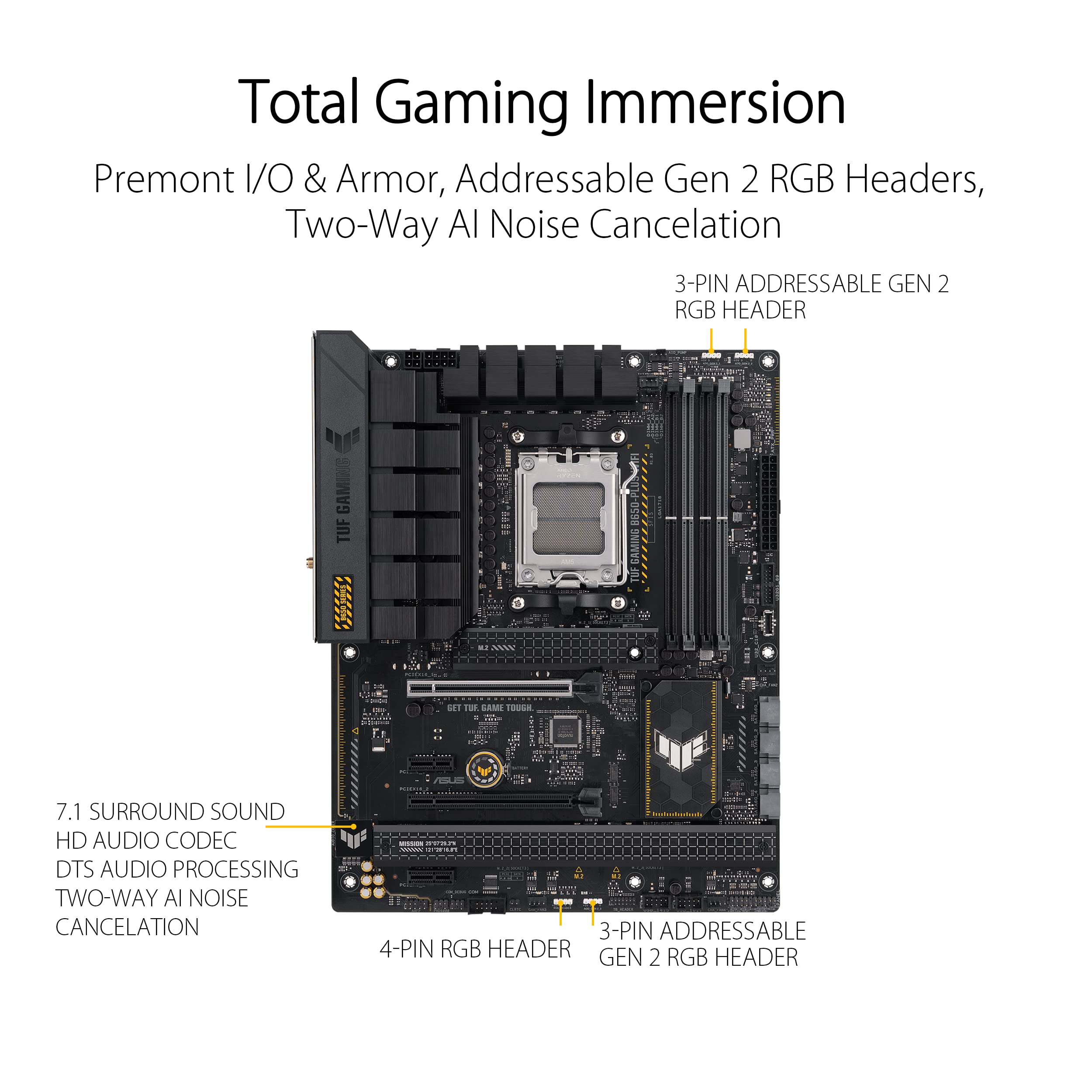 ASUS TUF Gaming B650-PLUS WiFi AMD B650 AM5 Ryzen™ Desktop 9000 8000 and 7000 ATX Motherboard, 14 Power Stages, PCIe® 5.0 M.2, DDR5 Memory, WiFi 6 and 2.5 Gb Ethernet, USB4® Support Aura Sync