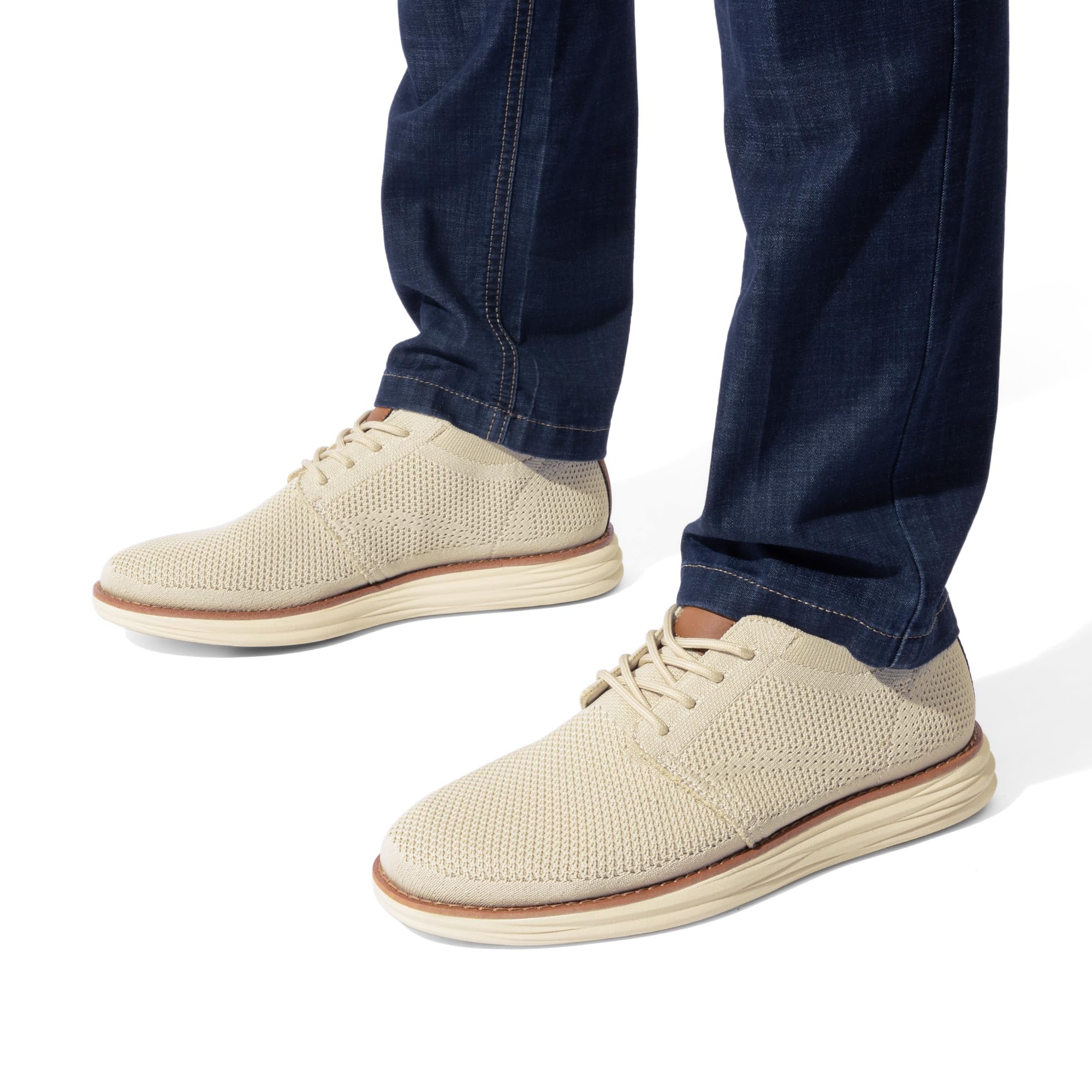 Bruno Marc Men's KnitFlex Breeze Mesh Sneakers Oxfords Lace-Up Lightweight Casual Walking Shoes,Size 10.5,Apricot,GRAND-01