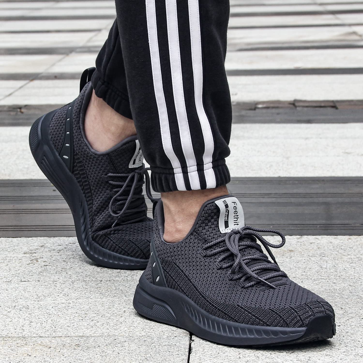 Feethit Mens Slip On Walking Shoes Blade Tennis Shoes Non Slip Running Shoes Lightweight Workout Shoes Breathable Mesh Fashion Sneakers Dark Grey Size 10.5