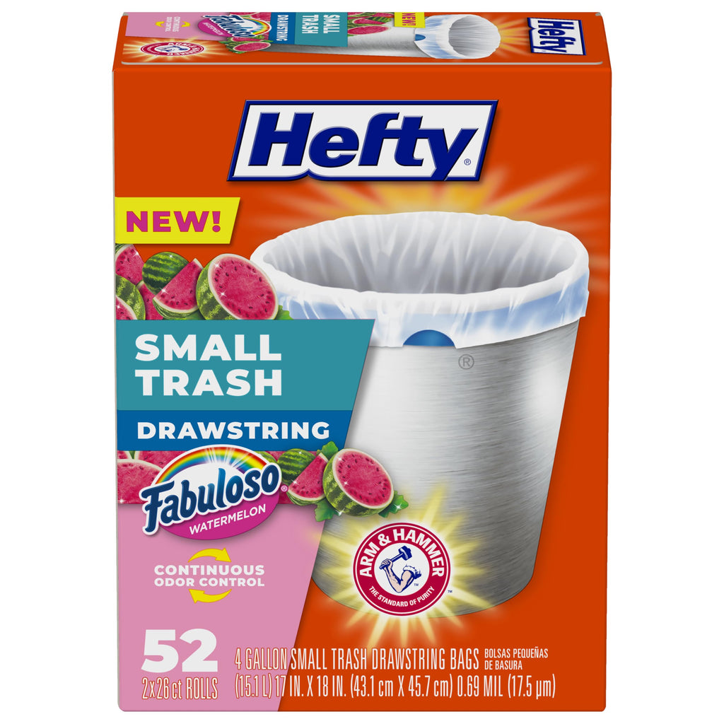 Hefty Small Trash Bags, Fabuloso Watermelon Scent, 4 Gallon, 52 Count