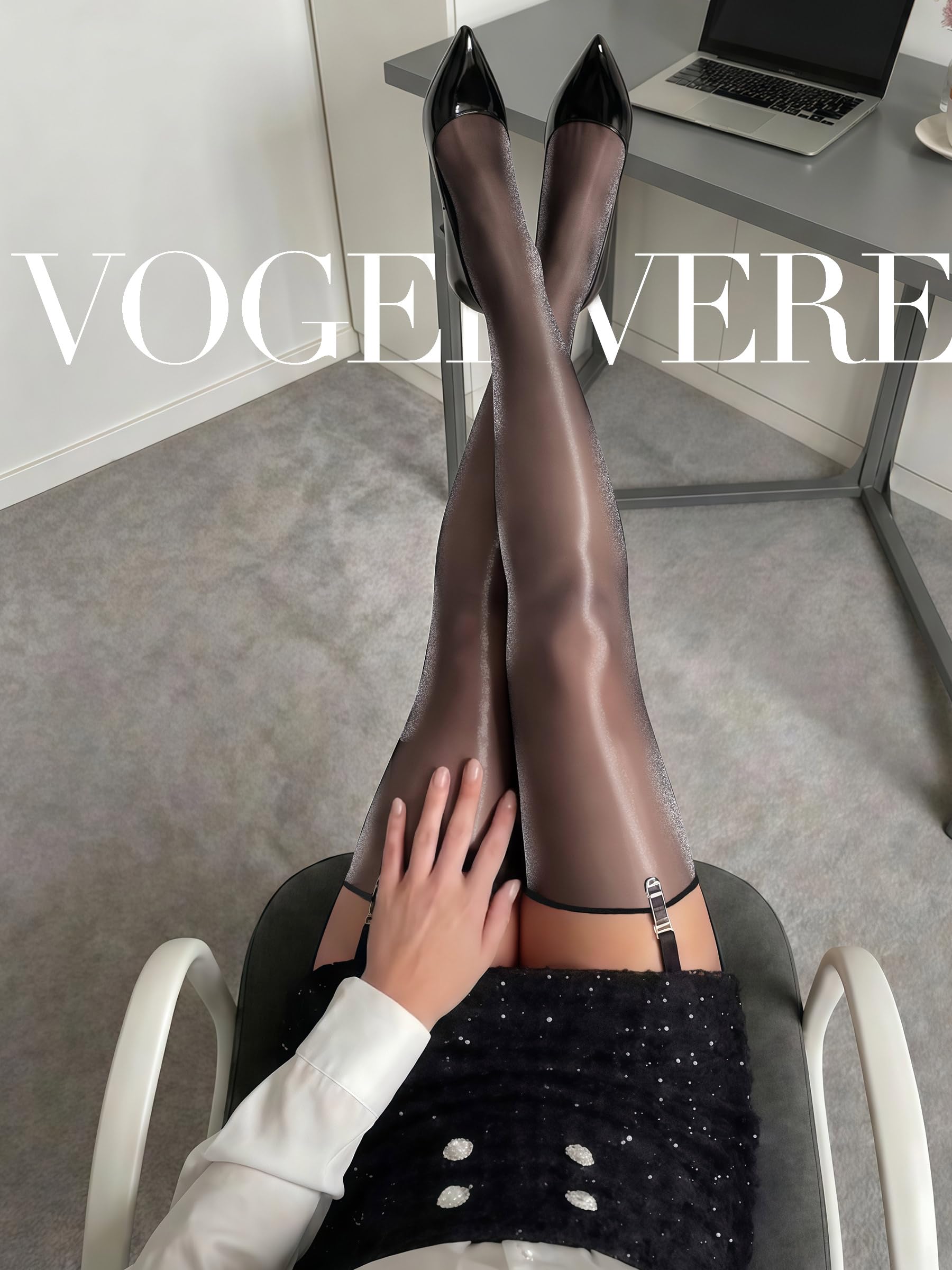 VOGEL VERE Women's Sexy Back Seam Stockings Shiny Thigh Highs Ultra-thin Glossy Over the Knee Oil Bright Smooth Sheer Hosiery