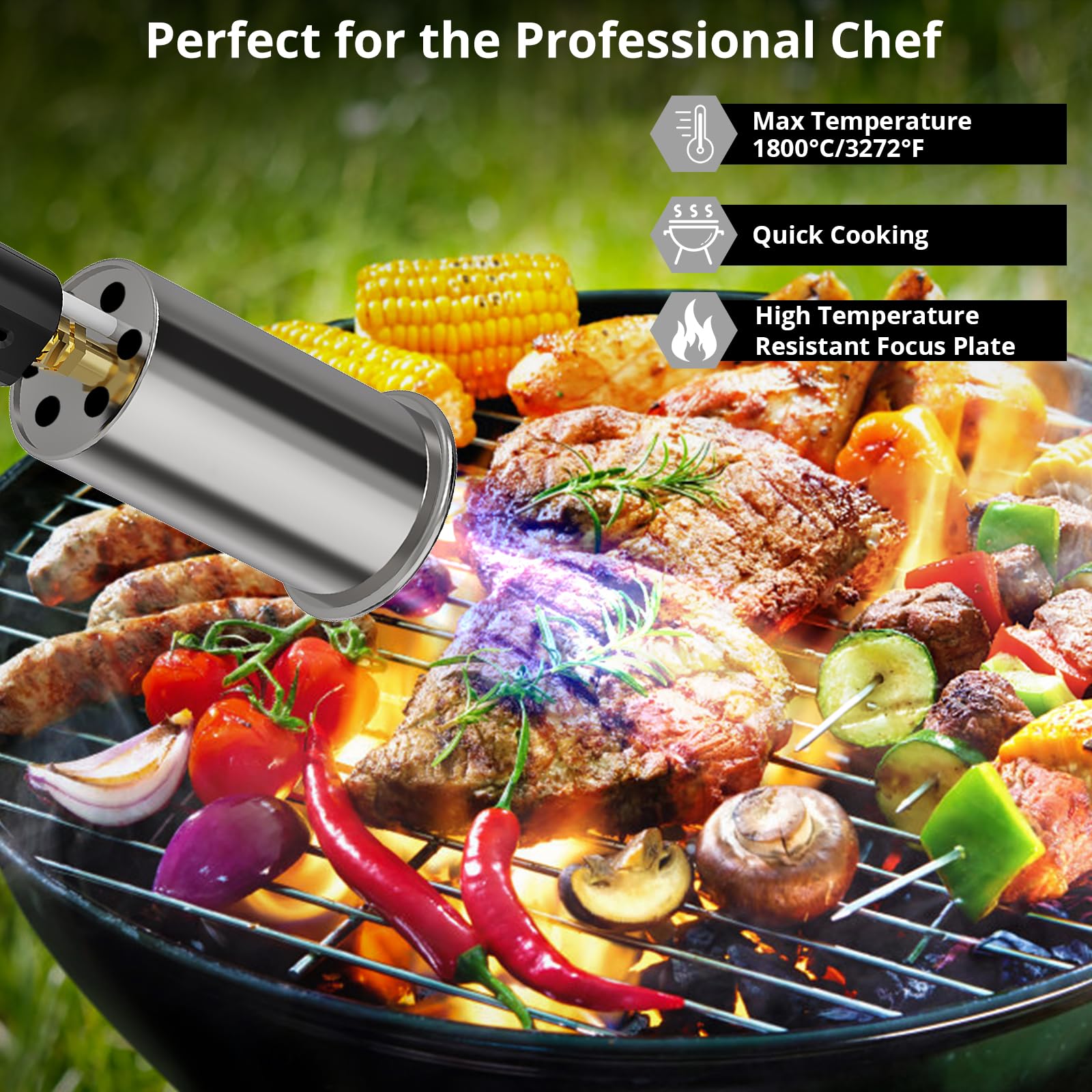 Sondiko Powerful Grill & Cooking Propane Torch L8010, Sous Vide, Campfire Starter, Adjustable Wood Torch Burner for Searing Steak, BBQ, Welding(Black, Grey) Propane Tank Not Included