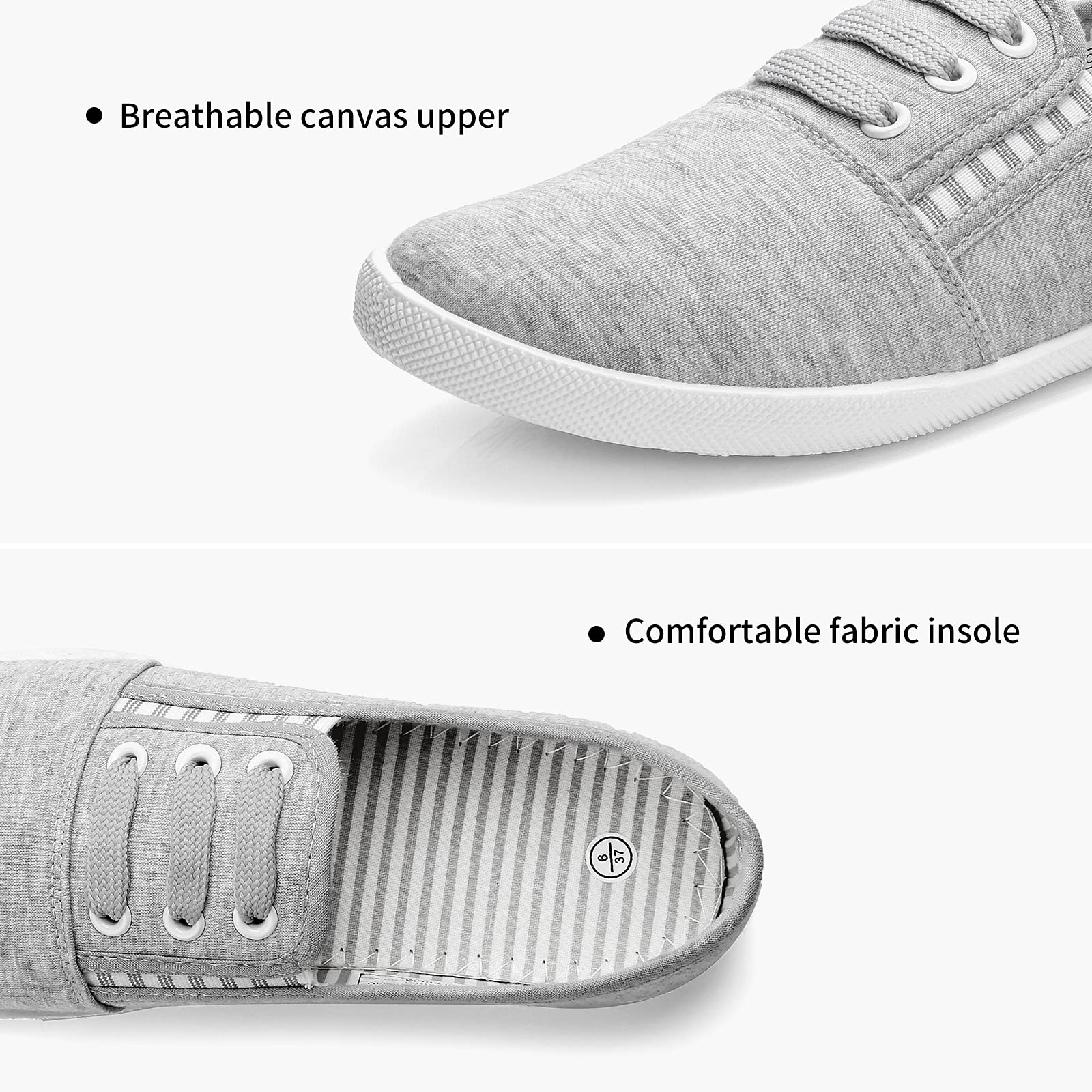 Women's Canvas Slip on Sneakers Casual Slip on Walking Shoes Womens Tennis Shoes Flat Dress Shoes Non Slip Work Shoes(Grey.us10)