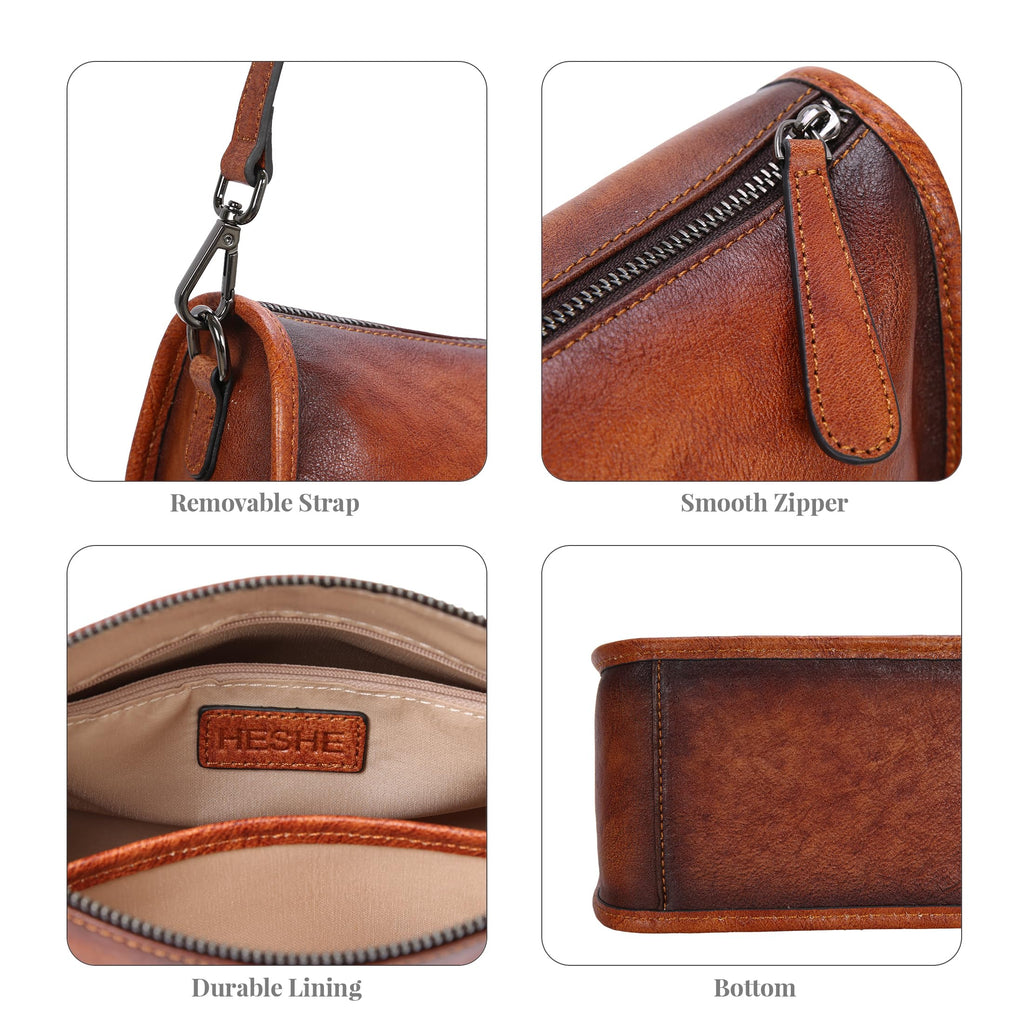 HESHE Leather Crossbody Purses for Women Small Shoulder Handbag Hobo Bags