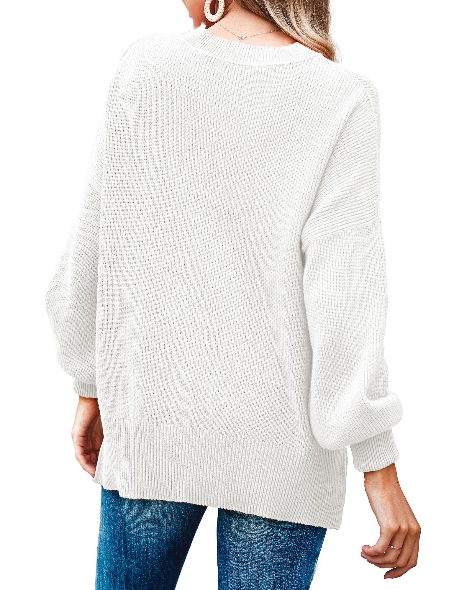 Imily Bela Womens Oversized Tunic Sweaters Fall Slouchy Long Sleeve Ribbed Knit Side Slit Pullover Jumper White
