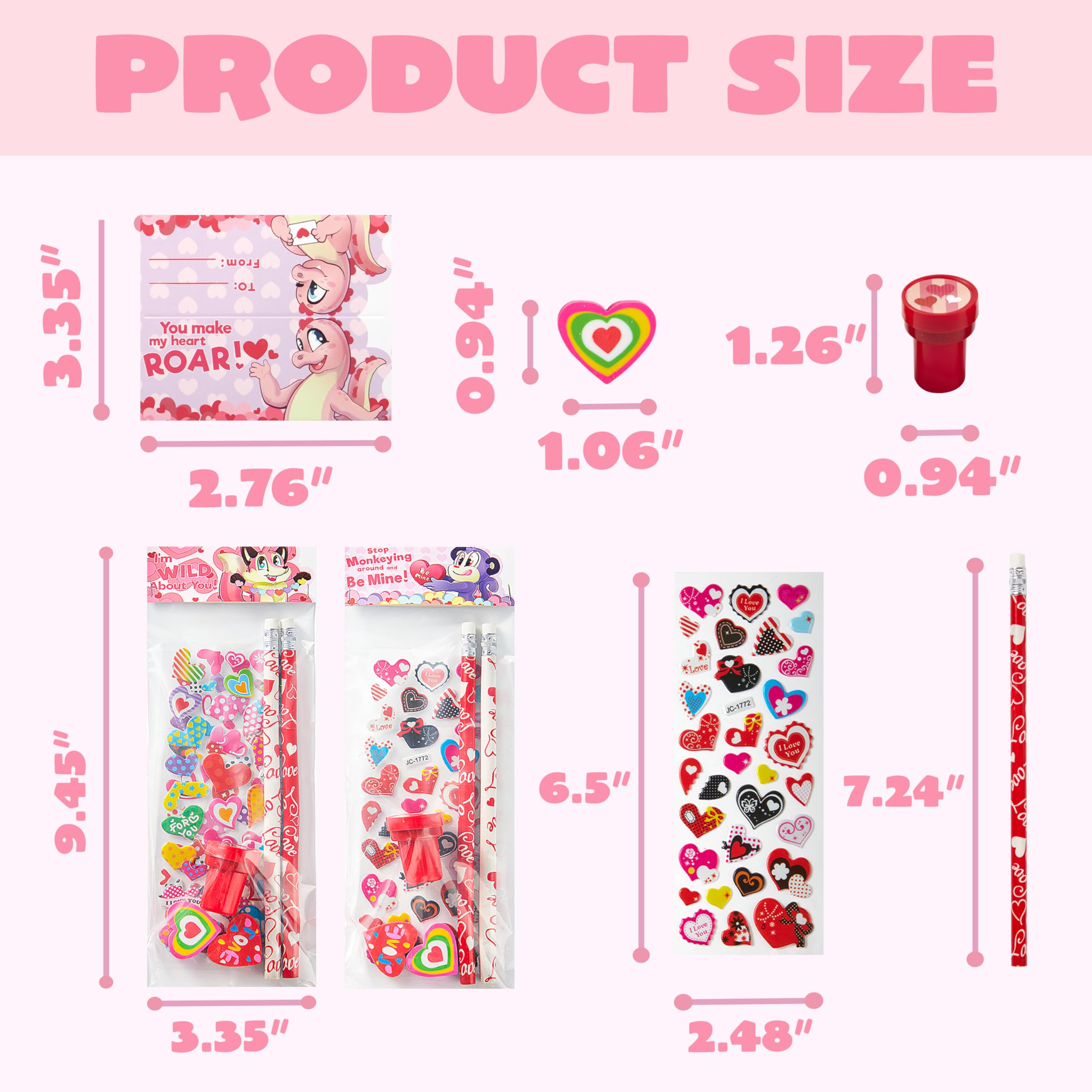 JOYIN 36 Packs Valentine Stationery Kids Gift Set, Classroom Exchange Party Favor for Holiday Reward Prizes - Includes Pencils, Erasers, Stamper, Stickers