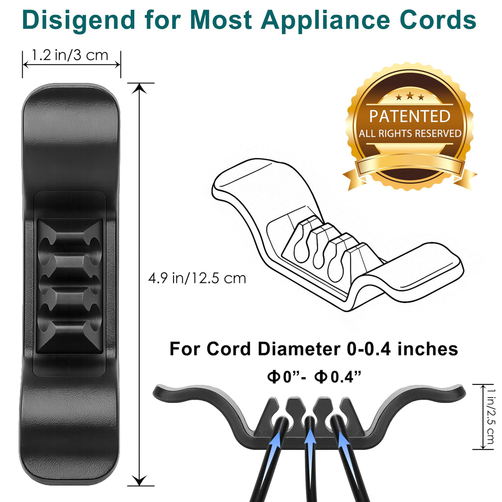 Cord Organizer for Appliance Stick On- Kitchen Appliances Cord Winder, Convenient Cord Wrapper for Mixer, Air Fryers, Juicers, Coffee Machines, Blender, Air Fryers, Black 6Packs