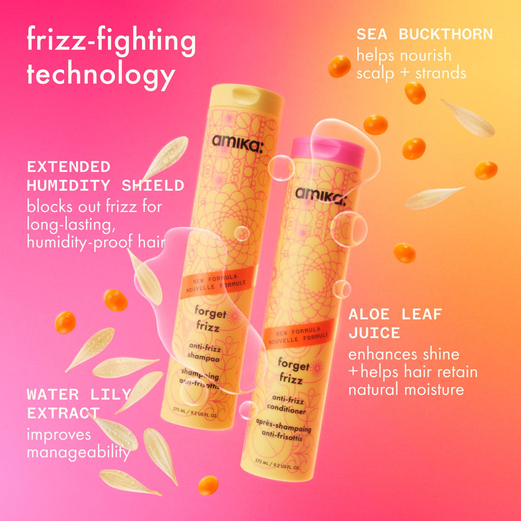 amika forget frizz anti-frizz shampoo, 275ml | smoothing, humidity protection, up to 72 hour frizz control + lightweight hydration, for medium to thick coarse hair types 2a-4c