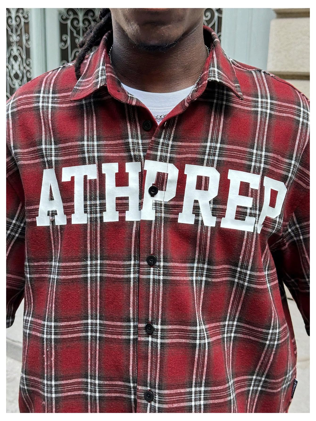 GORGLITTER Men's Y2K Cropped Shirt Button Up Plaid Jersey Graphic Short Sleeve Collared Boxy Cool Streetwear Crop Tops Red Small