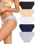 voenxe Women Bikini Underwear,Seamless Breathable Ladies Panties,No Show Comfortable Briefs Undies for Women,Hipster,5-Pack