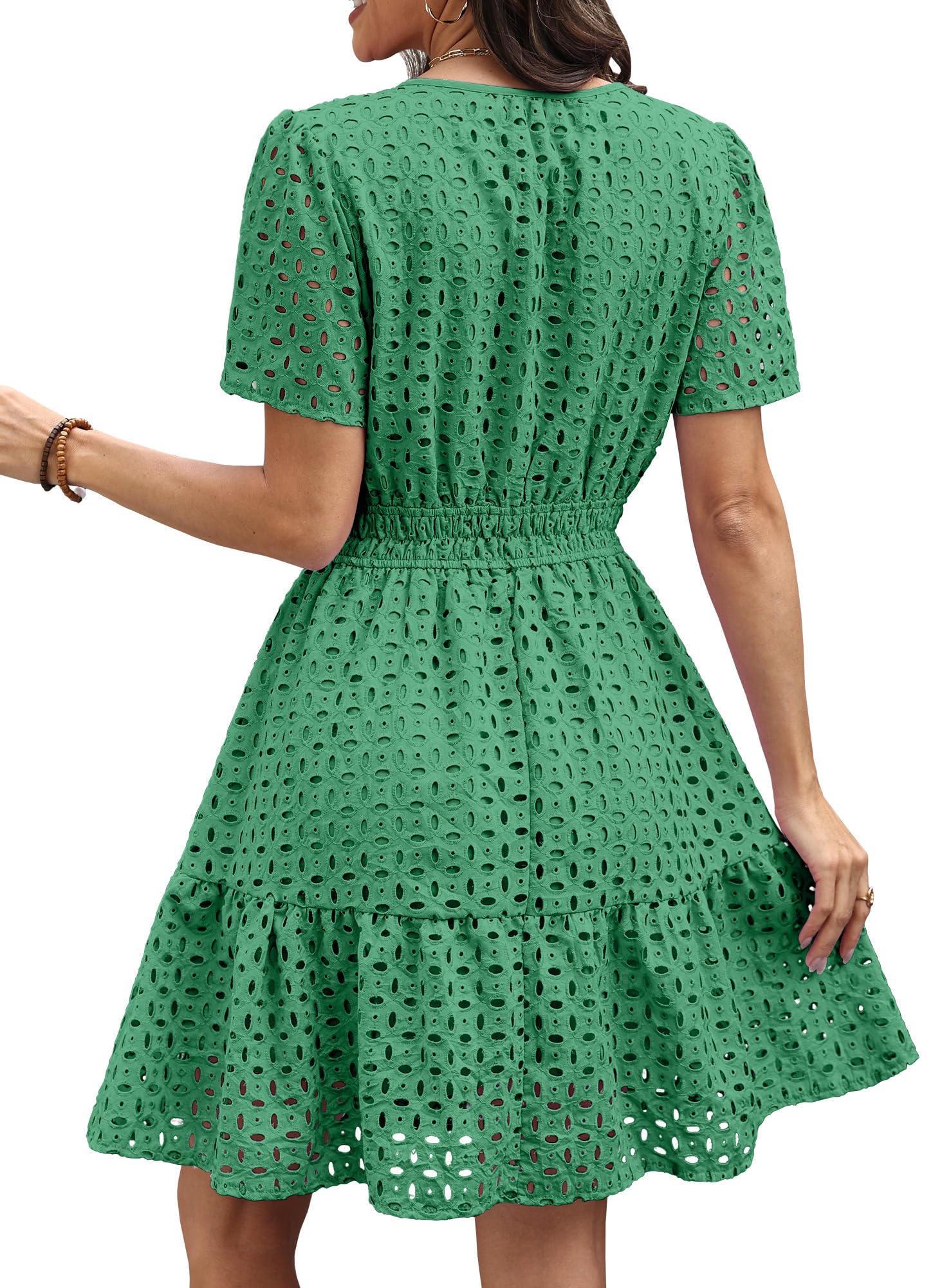 RUMIA Summer Dresses for Women 2026 V Neck Eyelet A Line Graduation Beach Wedding Guest Spring Dress Green Medium