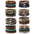 SONNYX 43Pcs Punk Wooden Beads Bracelets Gothic Bracelet for Men Adjustable Vintage Beaded Bracelet Metal Set Wood Bangles Wristbands Commemorative Gift