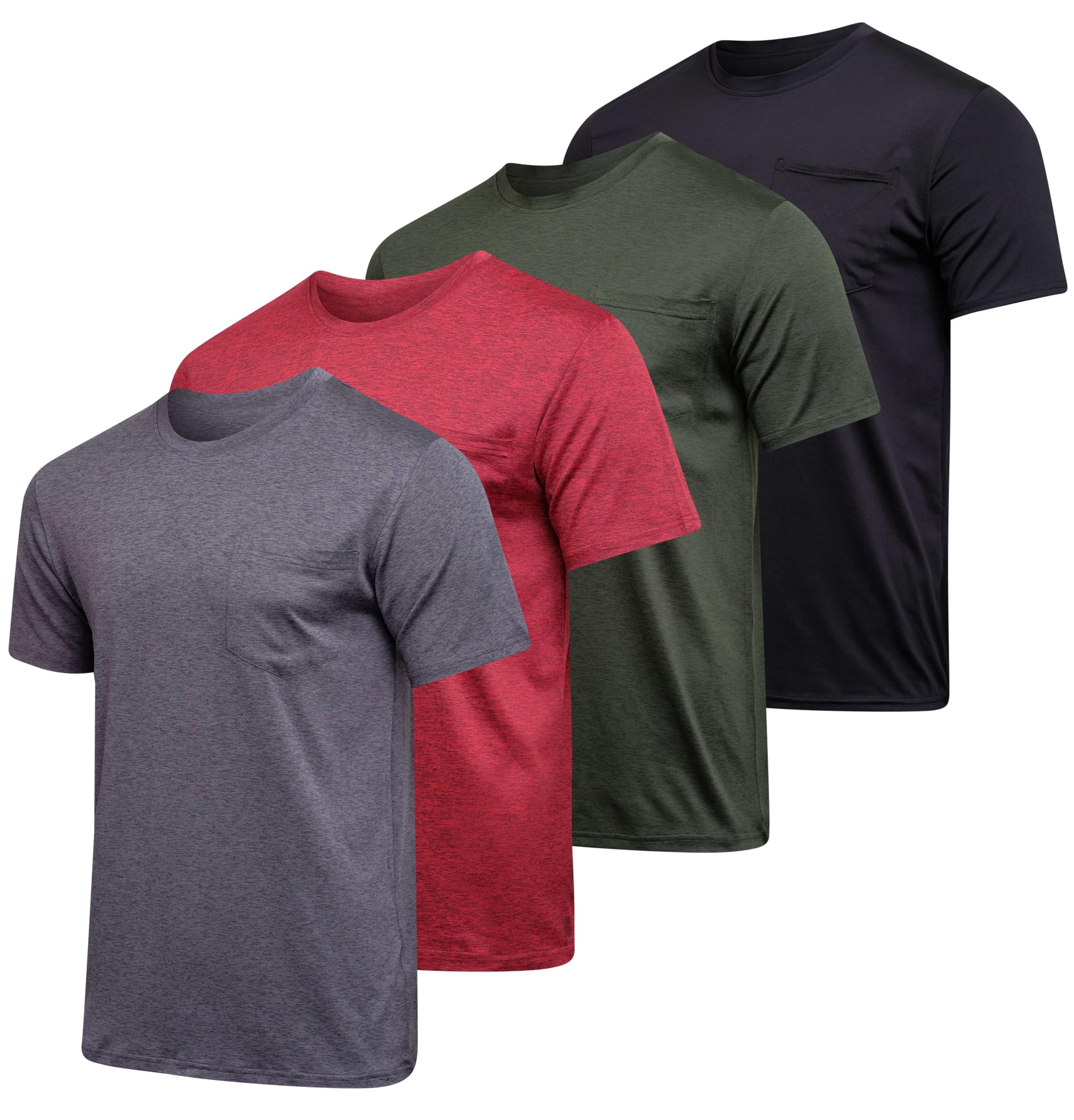 Real Essentials 4 Pack: Men's Dry-Fit Short Sleeve Pocket Crew Performance Athletic T-Shirt- Set 4, 5X
