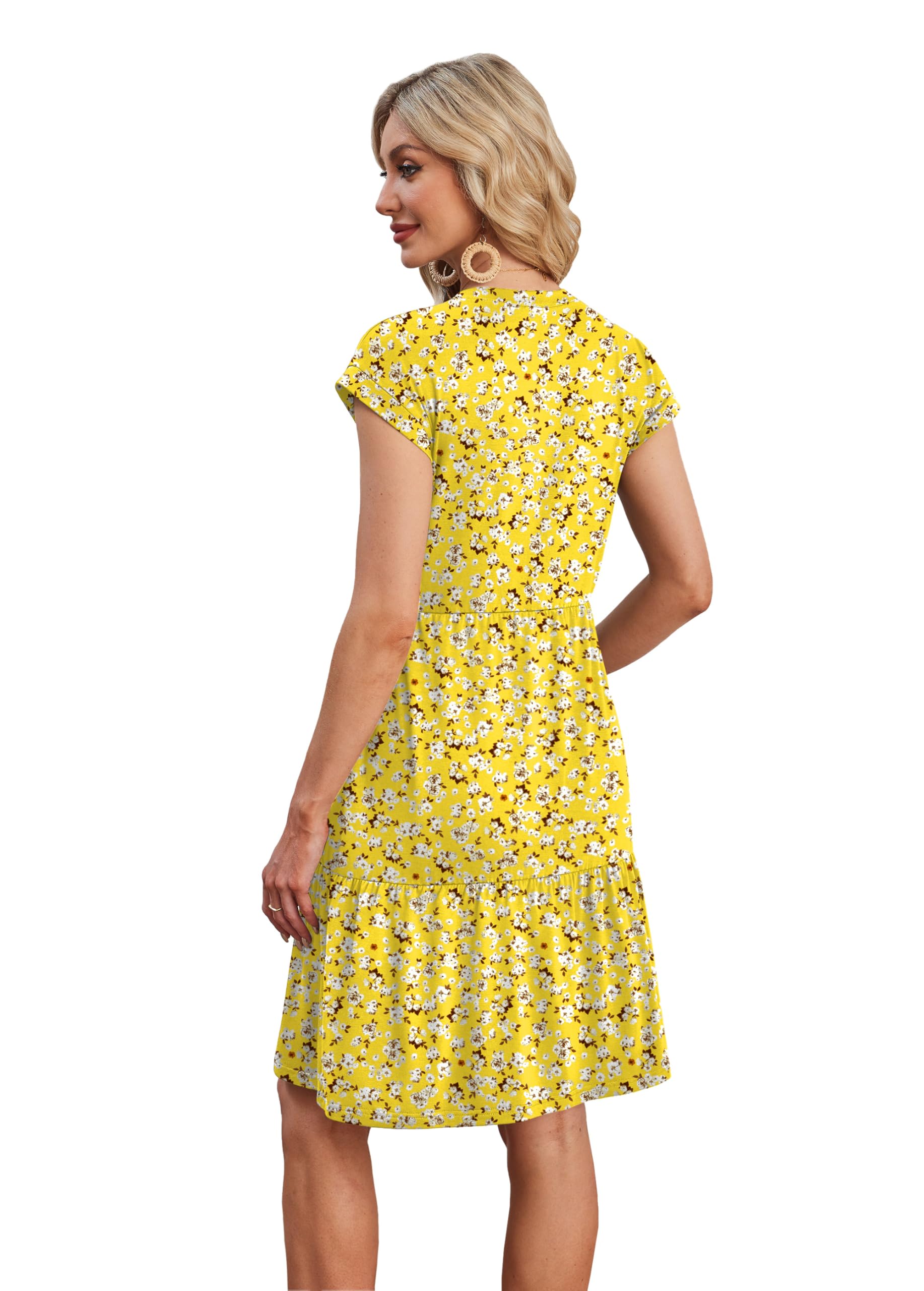 Spring Dresses for Women Summer Dresses for Women 2026 Beach Vacation 2026 Sundresses Floral Boho Dress Cap Sleeve Travel Outfits Hawaiian Graduation Midi Dress Yellow White Beach M