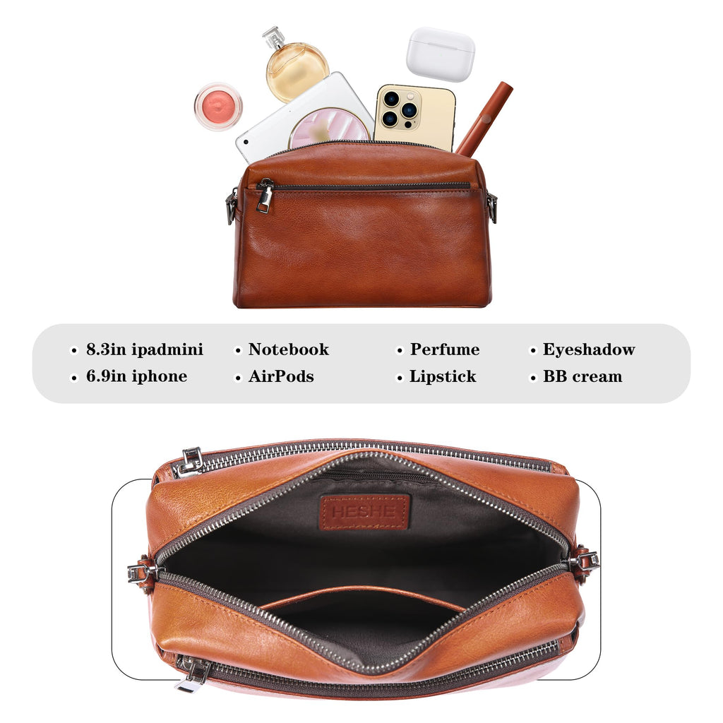 HESHE Small Leather Crossbody Bags for Women Hobo Shoulder Handbags(BN)