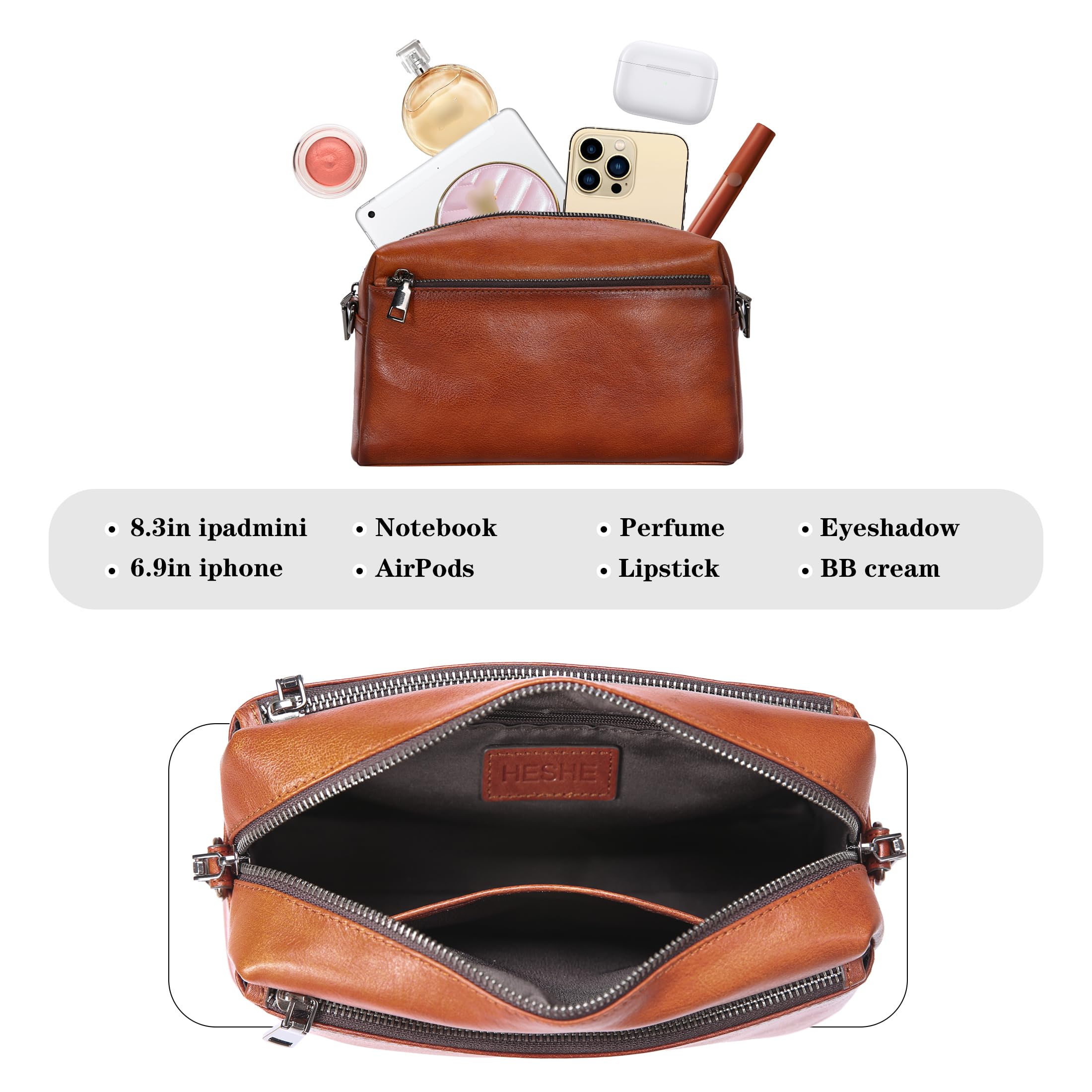 HESHE Small Leather Crossbody Bags for Women Hobo Shoulder Handbags(BN)