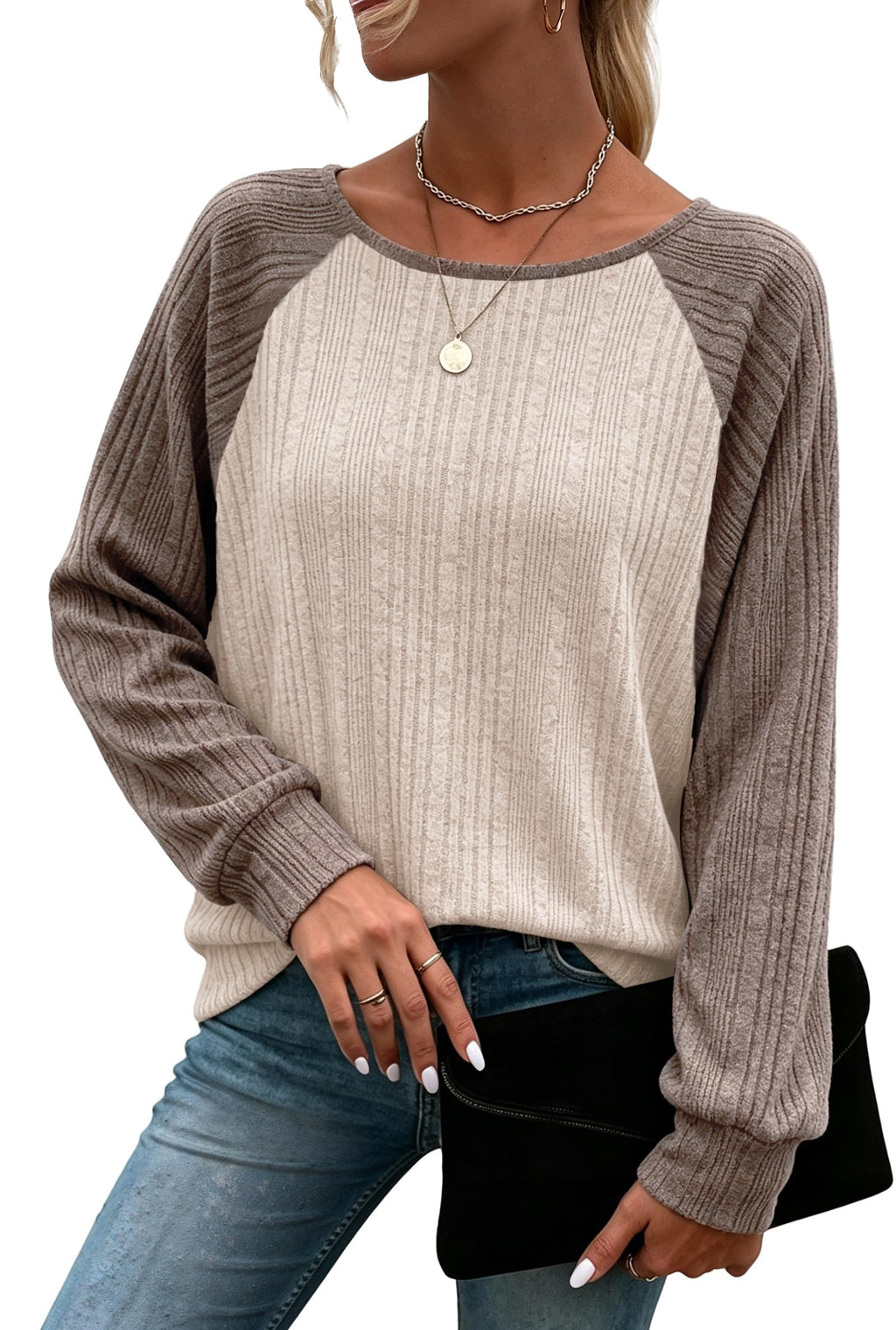 RICHSTORY Long Sleeve Shirts for Women Fall Sweaters 2026 Apricot Coffee M