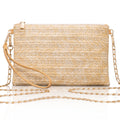 Larcenciel Straw Clutch Purses for Women w/Wrist Strap, Beige Woven Beach Purse & Chain Zipper, Boho Evening Wristlet Wallet, Summer Shoulder Crossbody Bag for Wedding Prom Vacation,8.6x5.7x0.4in