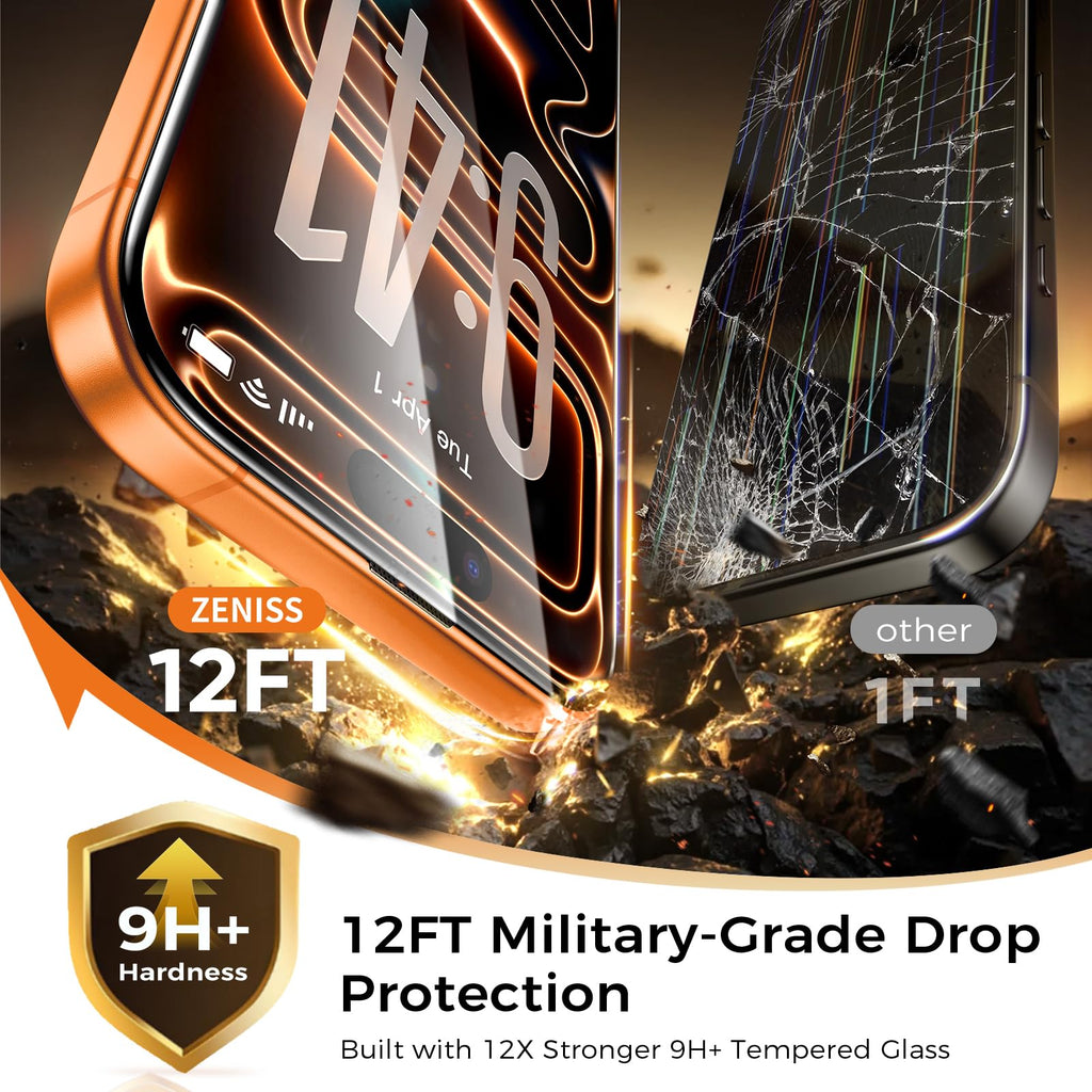 NeverBreak 9H+ Hardness for iPhone 17 Pro Max Screen Protector 12FT Military Grade Protection (Scratch, Shatter, Drop Resistance) Tempered Glass Full Edge Coverage 6.9", 2 Pack with De-Bubble Card