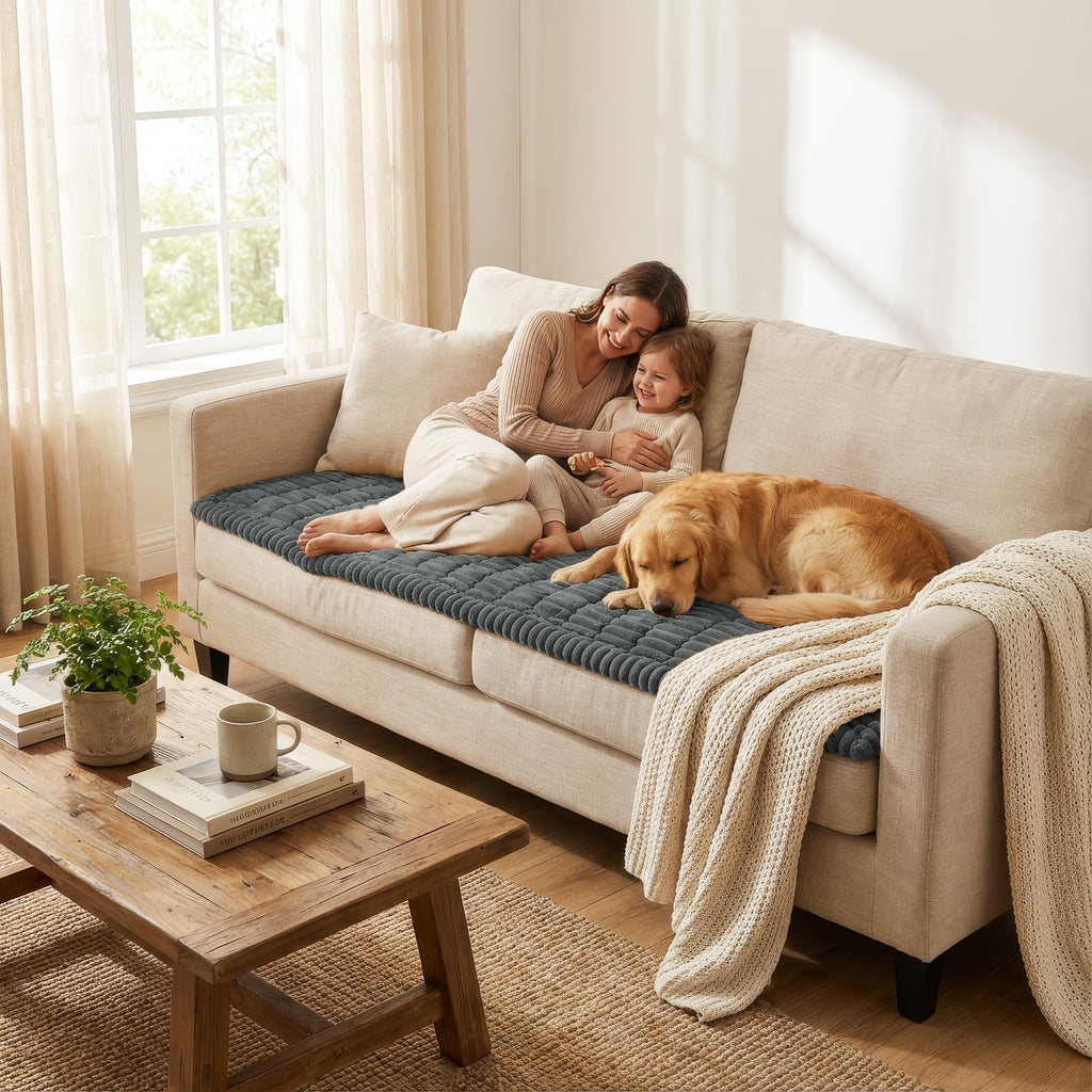 Smiry Couch Cover for Dogs Washable, Non Slip Fuzzy Pet Couch Covers for 3 Cushion Sofa Pet Friendly, Thick Soft Sofa Slipcovers Cushion Protector (Dark Grey, 27.6" x 88")