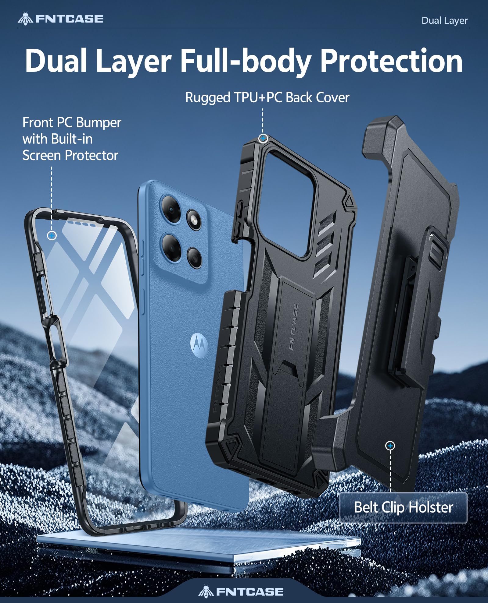 FNTCASE for Moto-G 2026/2025 Case: for Motorola Moto G Play 2026 5G Military Grade Cell Phone Cover with Kickstand & Belt Clip Holster Matte Textured Rugged Shockproof Protector Black